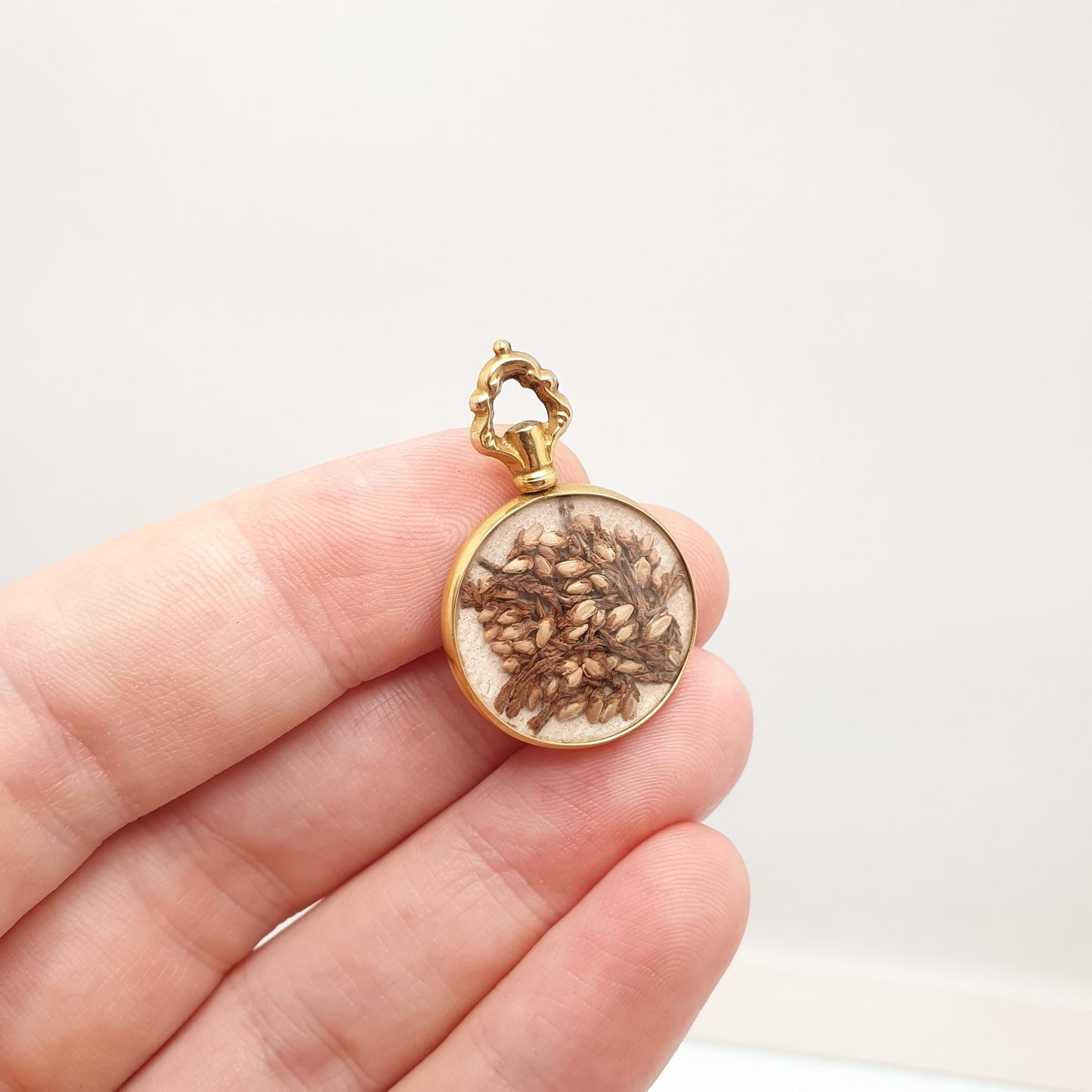 Antique 9ct Gold Locket Pendant Necklace 1905 Hallmark Dried Flowers Solid 375 Yellow 9k 9kt Vintage Photo Picture Glass Jewelry Jewellery