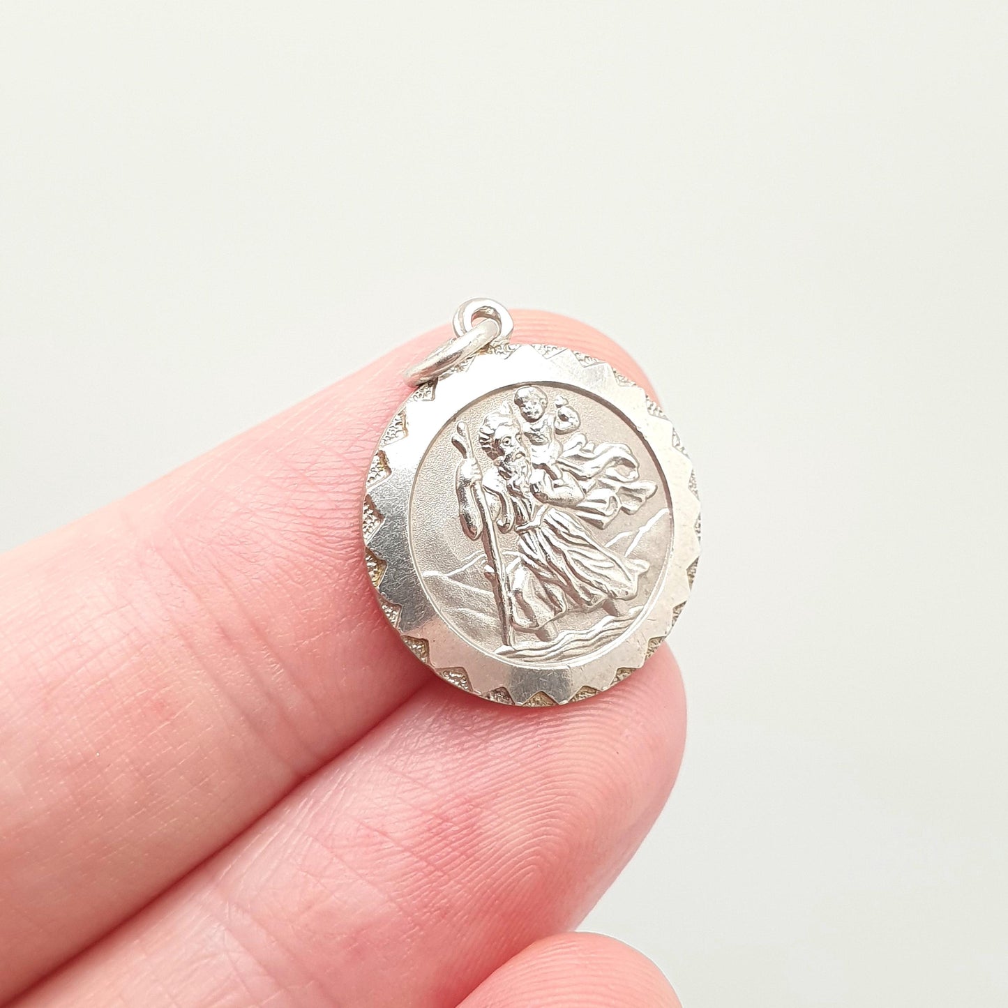 GEORG JENSEN Vintage Sterling Silver St Christopher Pendant Necklace Small Plane Car Double Sided Genuine Saint Jewellery Jewelry Women
