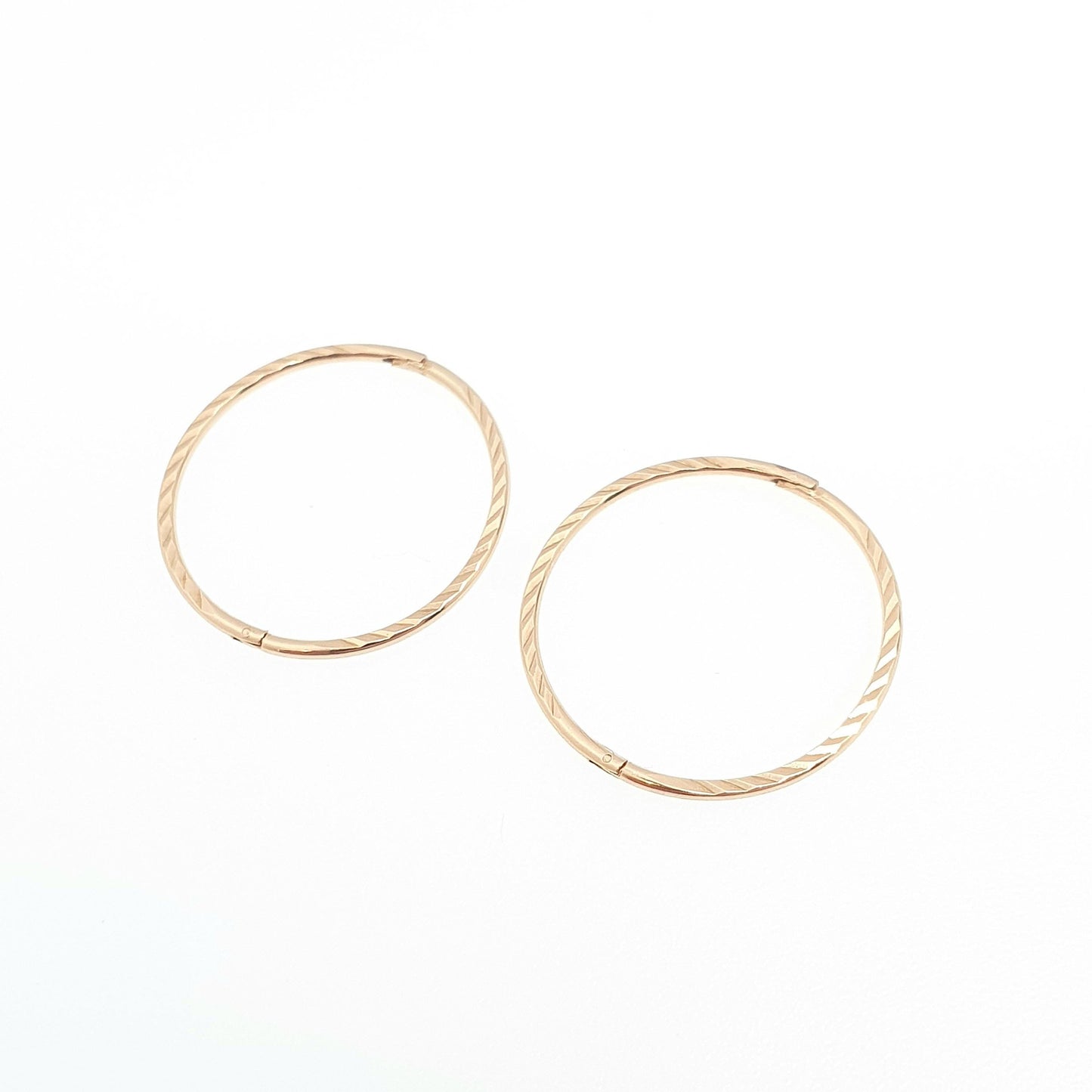 Vintage 9k 9ct Gold Hoop Earrings Full Round Circle Loop Solid 375 Engraved Lined 1980s Grooved Etched Ladies Womens Jewelry Jewellery