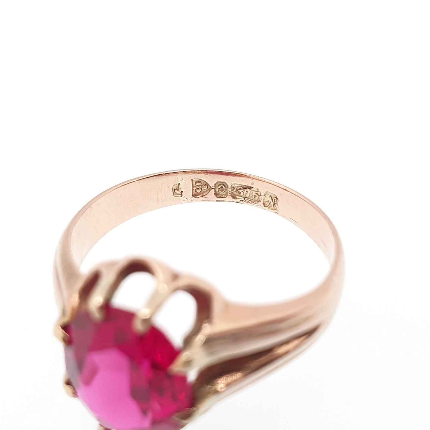 Antique 9ct Gold Ruby Ring 1913 Hallmark Genuine Gemstone Solid 9k 9kt Gypsy Oval Cut Big Large Solitaire Vintage Womens Jewellery Jewerly