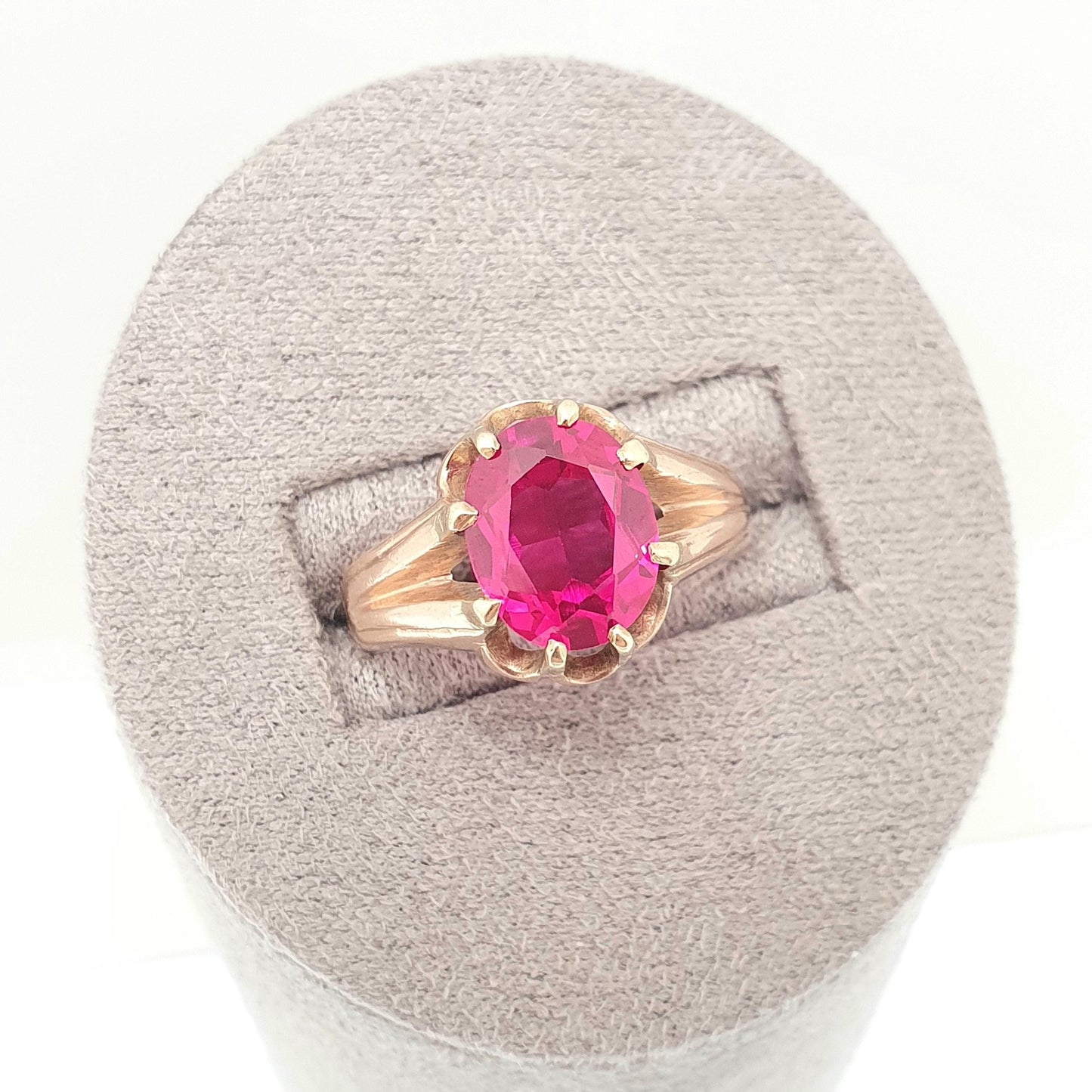 Antique 9ct Gold Ruby Ring 1913 Hallmark Genuine Gemstone Solid 9k 9kt Gypsy Oval Cut Big Large Solitaire Vintage Womens Jewellery Jewerly