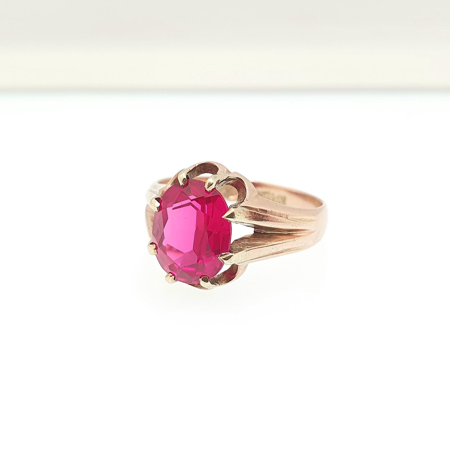 Antique 9ct Gold Ruby Ring 1913 Hallmark Genuine Gemstone Solid 9k 9kt Gypsy Oval Cut Big Large Solitaire Vintage Womens Jewellery Jewerly