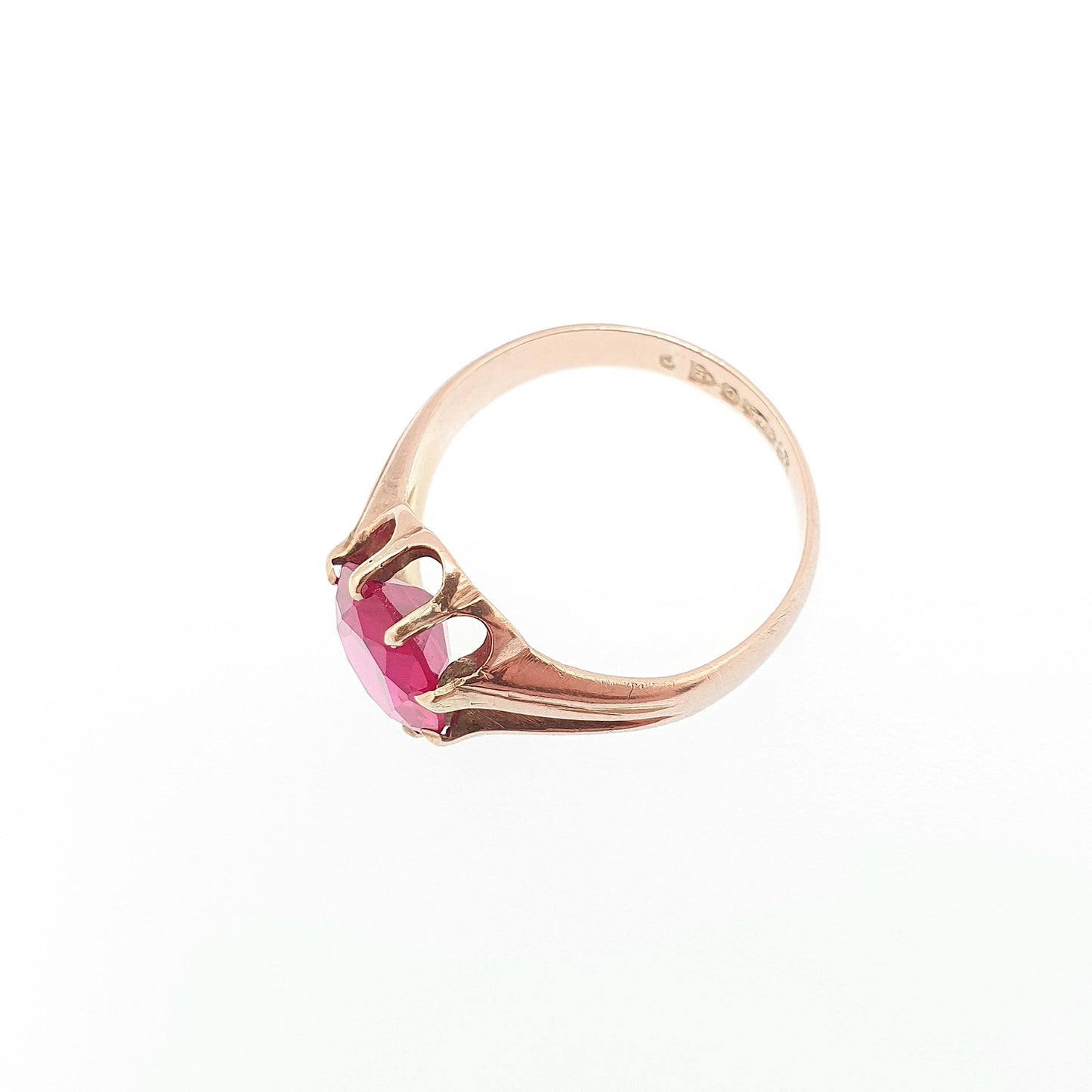 Antique 9ct Gold Ruby Ring 1913 Hallmark Genuine Gemstone Solid 9k 9kt Gypsy Oval Cut Big Large Solitaire Vintage Womens Jewellery Jewerly