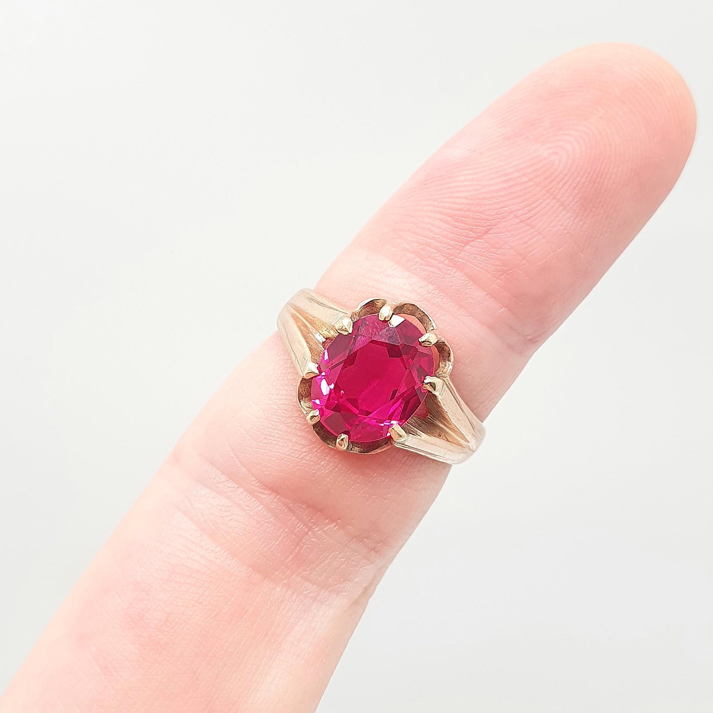 Antique 9ct Gold Ruby Ring 1913 Hallmark Genuine Gemstone Solid 9k 9kt Gypsy Oval Cut Big Large Solitaire Vintage Womens Jewellery Jewerly