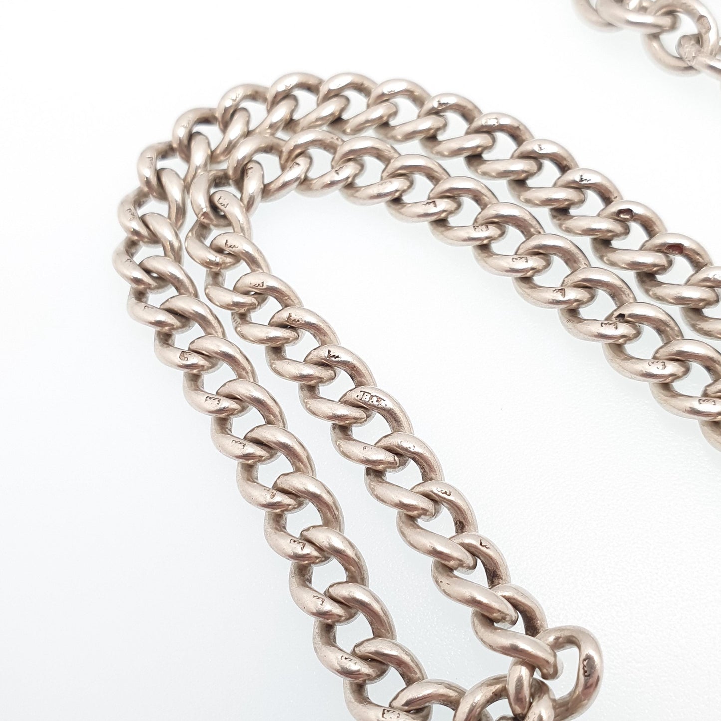 Antique Victorian Sterling Silver Albert Chain T Bar Necklace Curb Link Dog Clip 43cm 17" 41.58g 1916 Hallmark Vintage Jewelry Womens