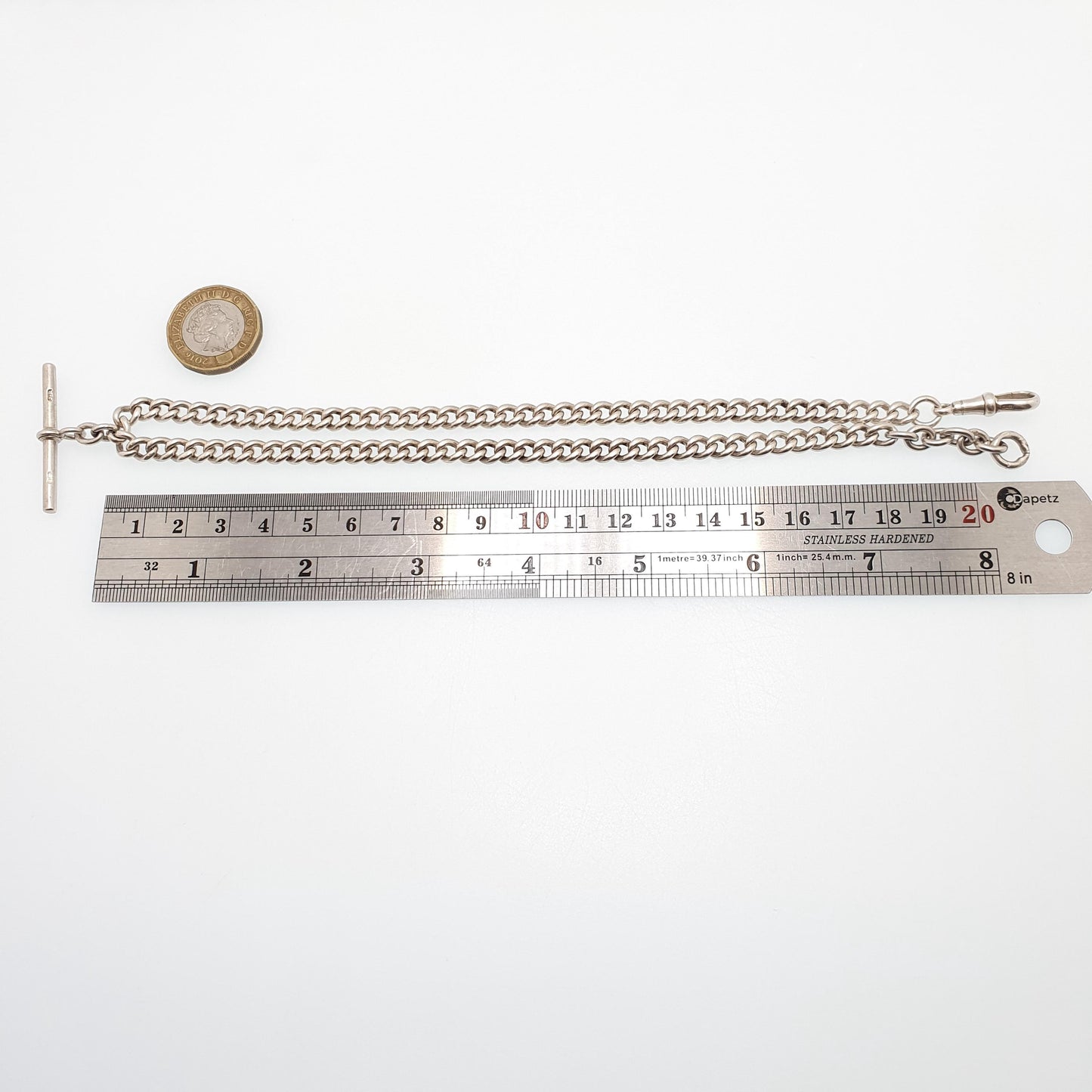Antique Victorian Sterling Silver Albert Chain T Bar Necklace Curb Link Dog Clip 43cm 17" 41.58g 1916 Hallmark Vintage Jewelry Womens