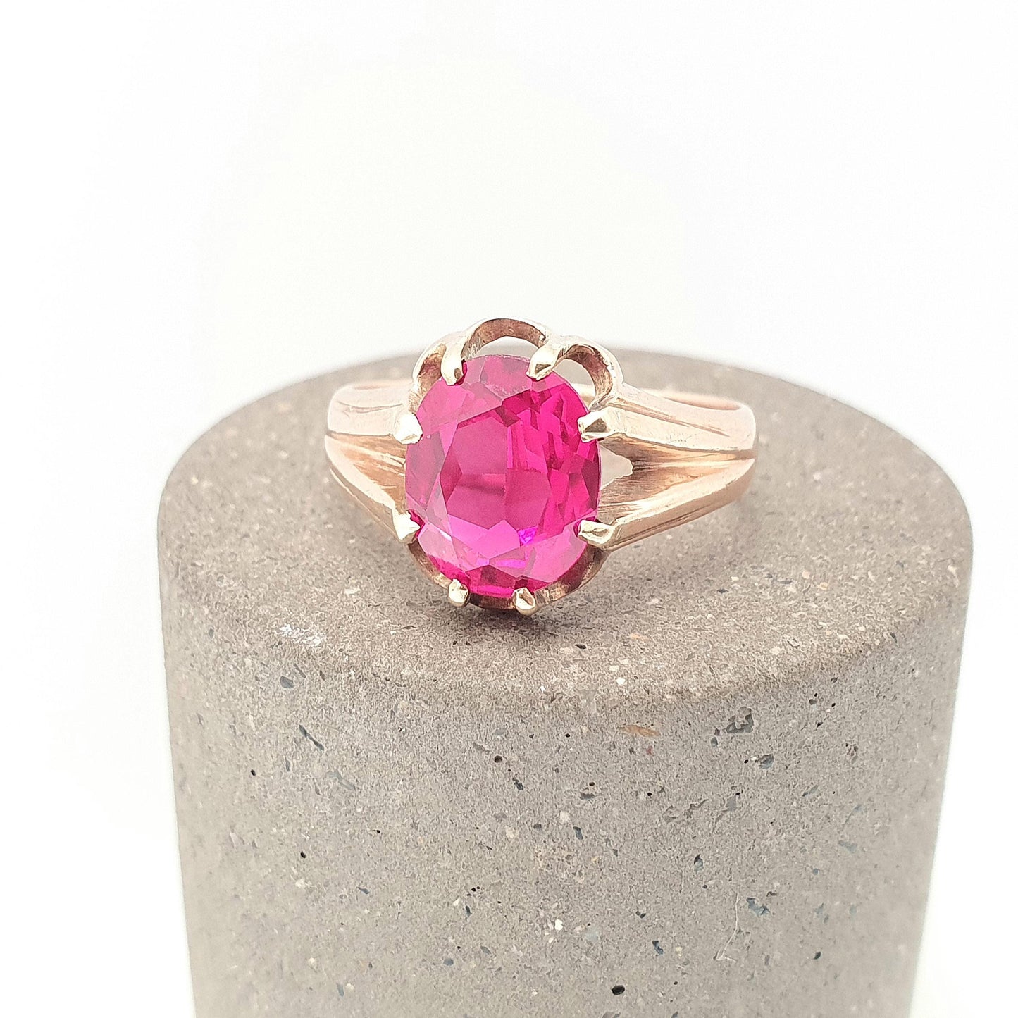 Antique 9ct Gold Ruby Ring 1913 Hallmark Genuine Gemstone Solid 9k 9kt Gypsy Oval Cut Big Large Solitaire Vintage Womens Jewellery Jewerly