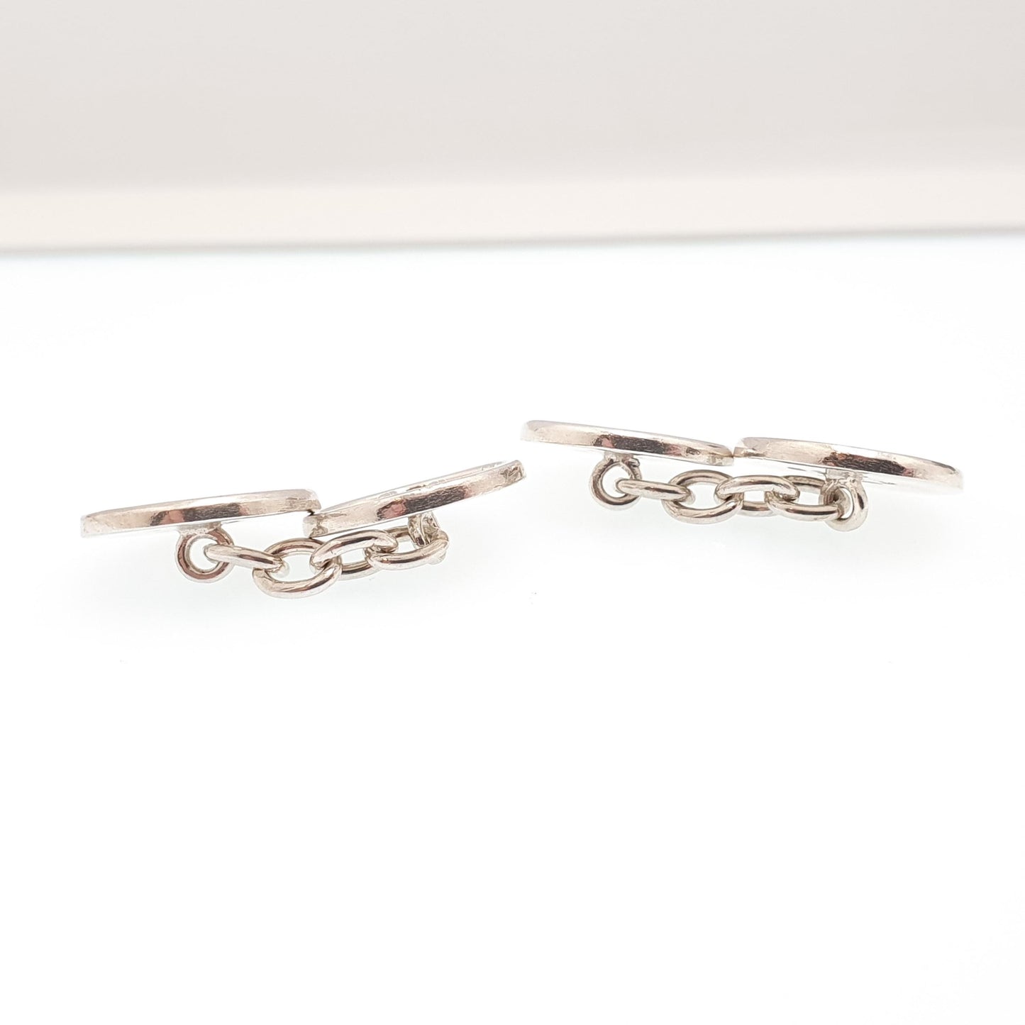 Vintage Sterling Silver Button Cufflinks Cuff Links Solid 925 Chain Pair Buttons Retro Gents Mens Gifts Jewelry Jewellery