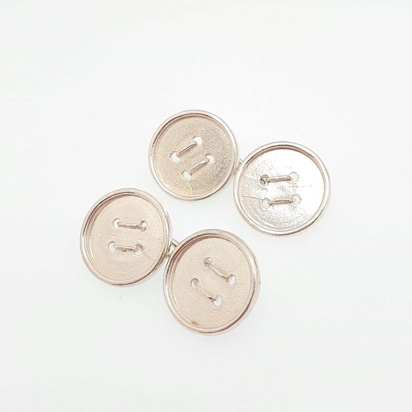 Vintage Sterling Silver Button Cufflinks Cuff Links Solid 925 Chain Pair Buttons Retro Gents Mens Gifts Jewelry Jewellery