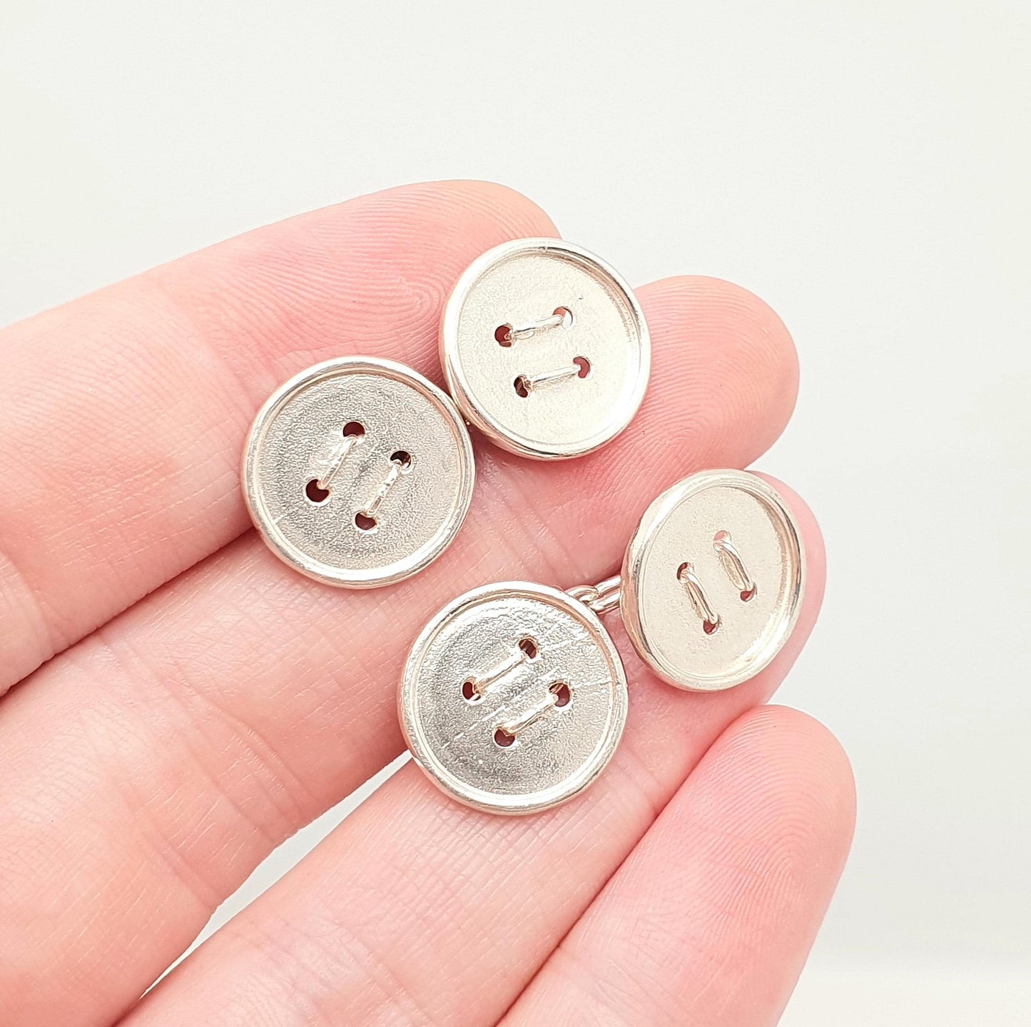 Vintage Sterling Silver Button Cufflinks Cuff Links Solid 925 Chain Pair Buttons Retro Gents Mens Gifts Jewelry Jewellery