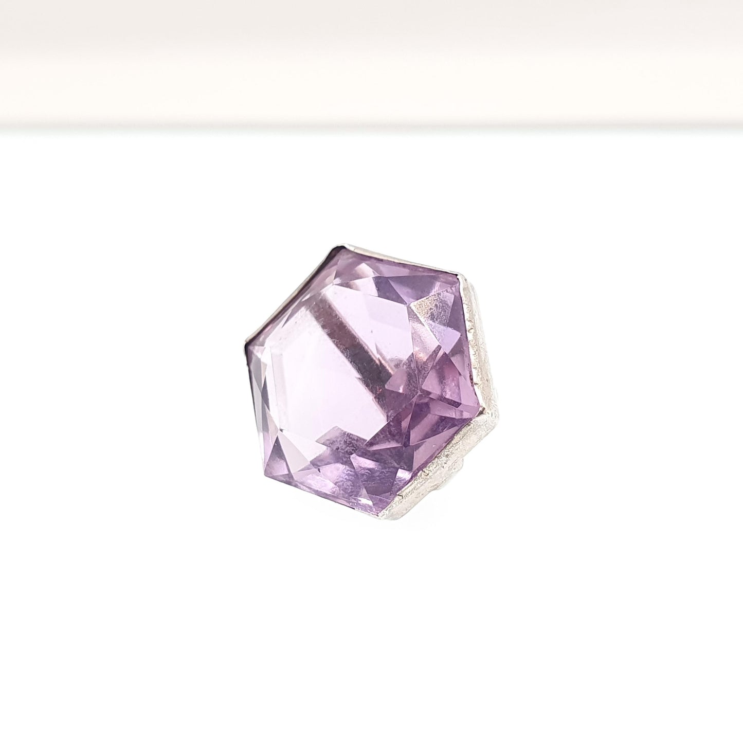 Antique Victorian Solid Silver Natural Amethyst Charm Pendant Necklace Old Button Hexagon Cut Genuine Gemstone Vintage Jewellery Jewelry