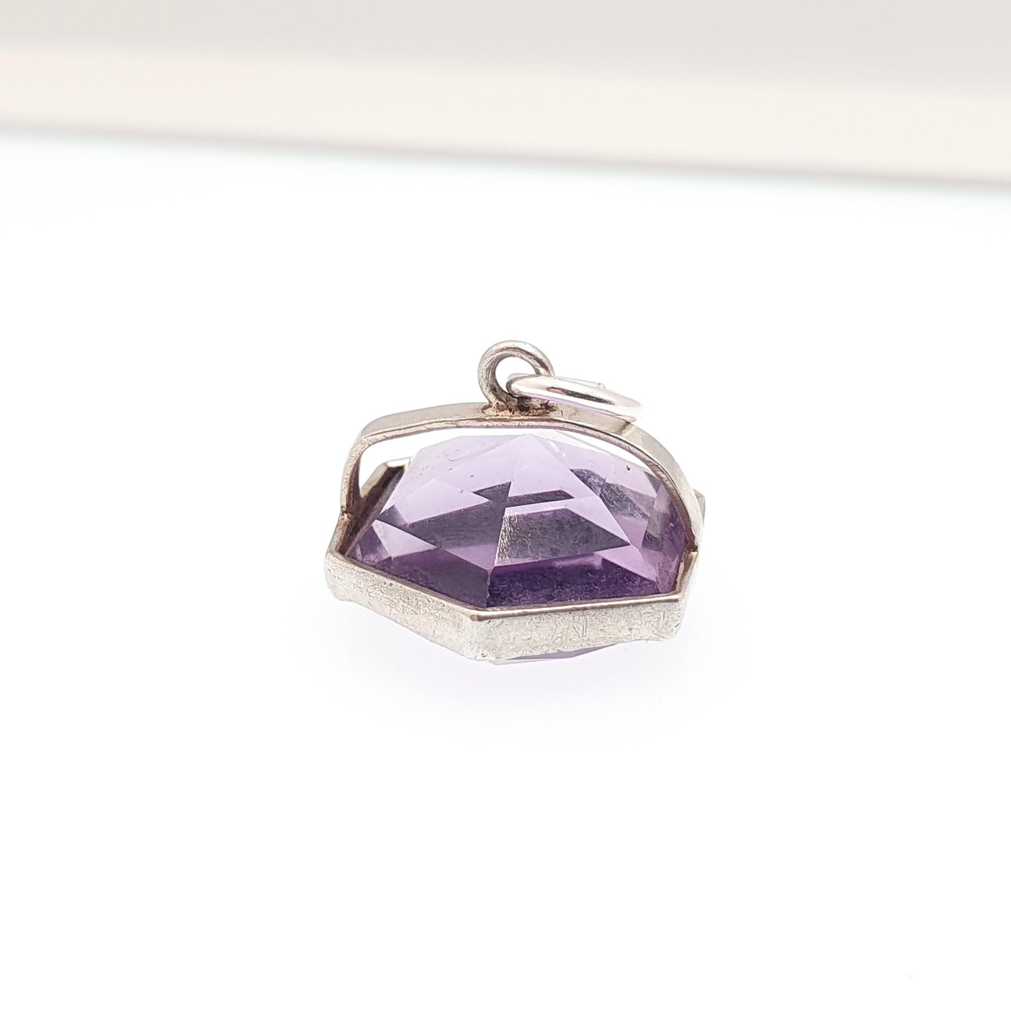 Antique Victorian Solid Silver Natural Amethyst Charm Pendant Necklace Old Button Hexagon Cut Genuine Gemstone Vintage Jewellery Jewelry