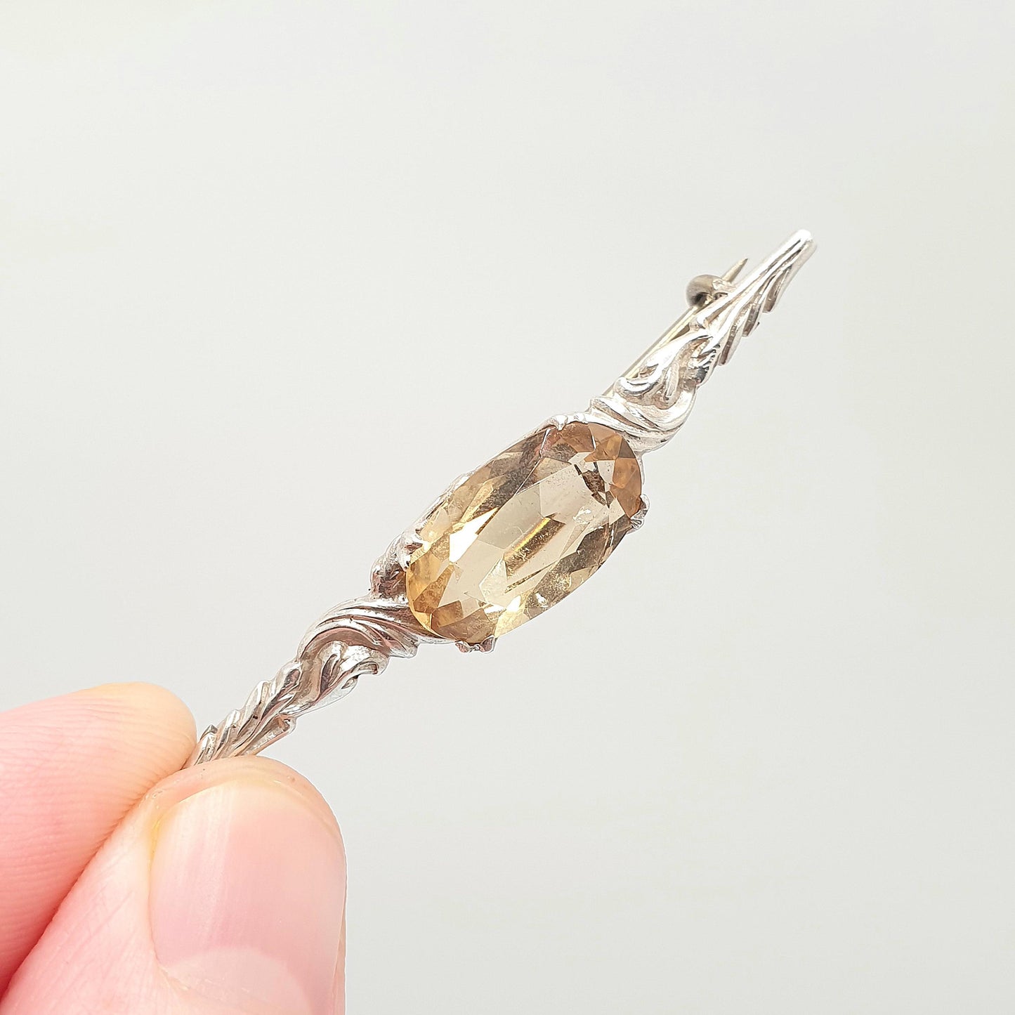 Antique Solid Silver Citrine Brooch Gemstone Art Nouveau Oval Cut Orange Quartz Pin Vintage Gemstone 1900s Ladies Womens Jewelry Jewellery