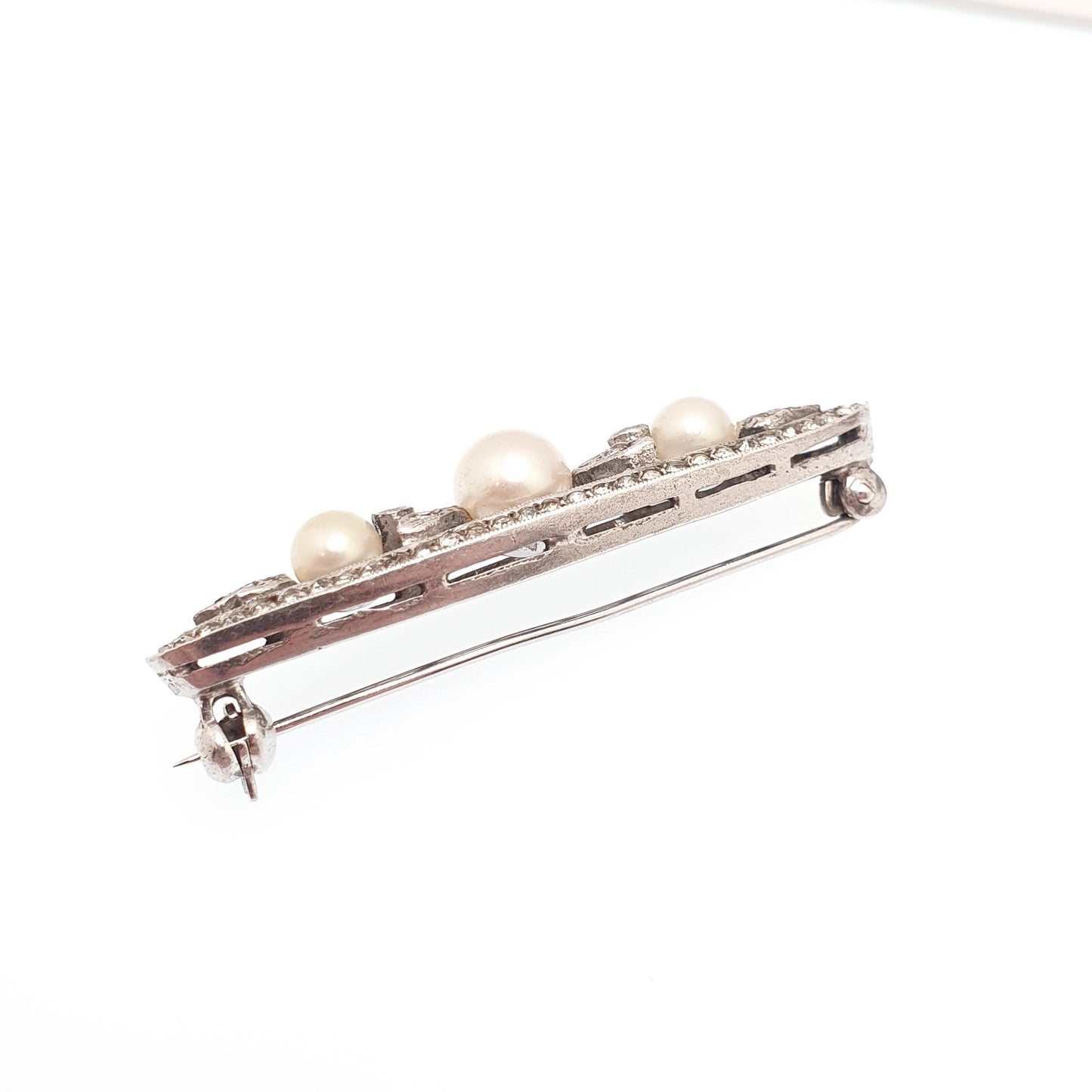 Antique Sterling Silver Diamond Paste Brooch Cultured Pearl Genuine Art Deco 1920s Sparkly Flapper Statement 925 Womens Jewellery Jewelry