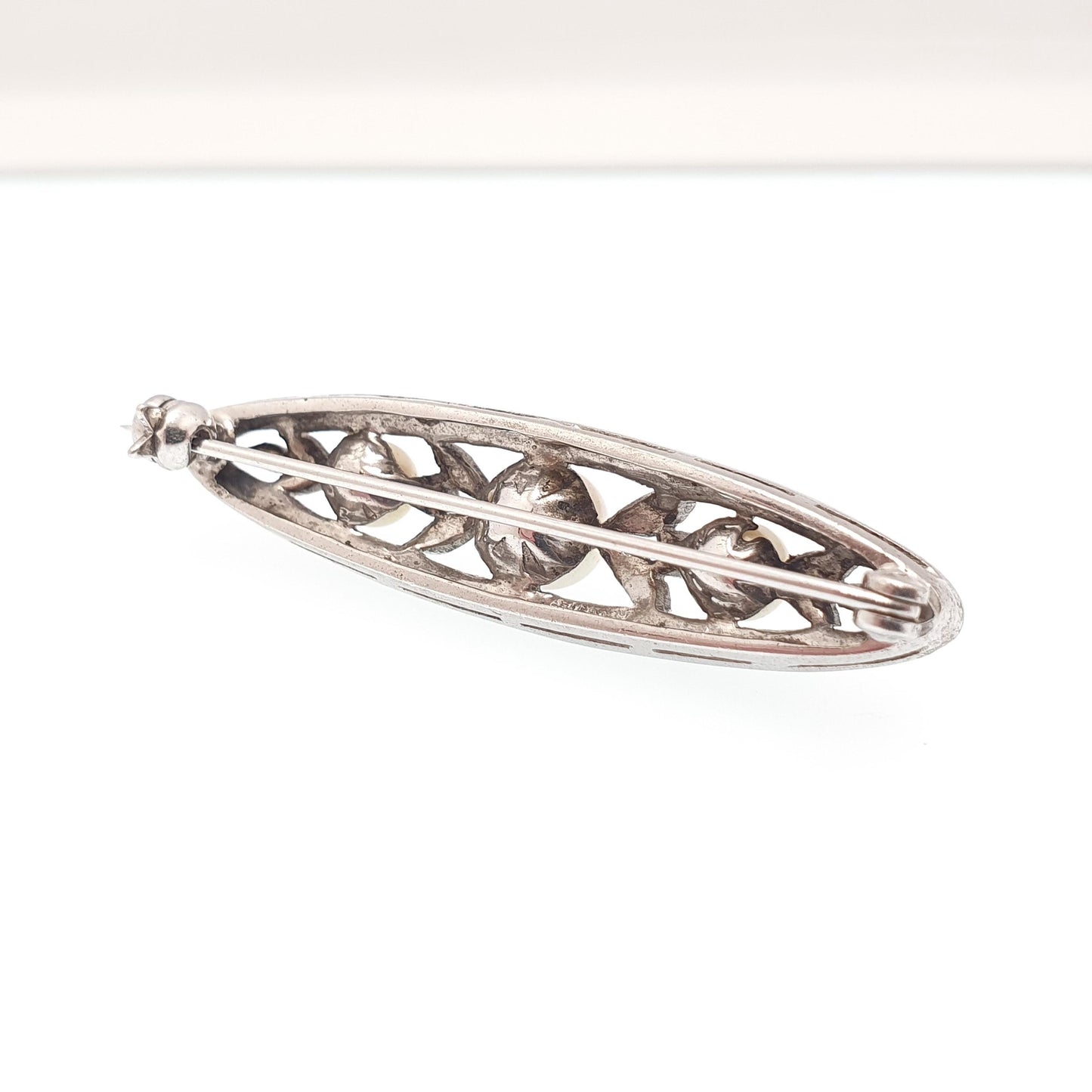 Antique Sterling Silver Diamond Paste Brooch Cultured Pearl Genuine Art Deco 1920s Sparkly Flapper Statement 925 Womens Jewellery Jewelry