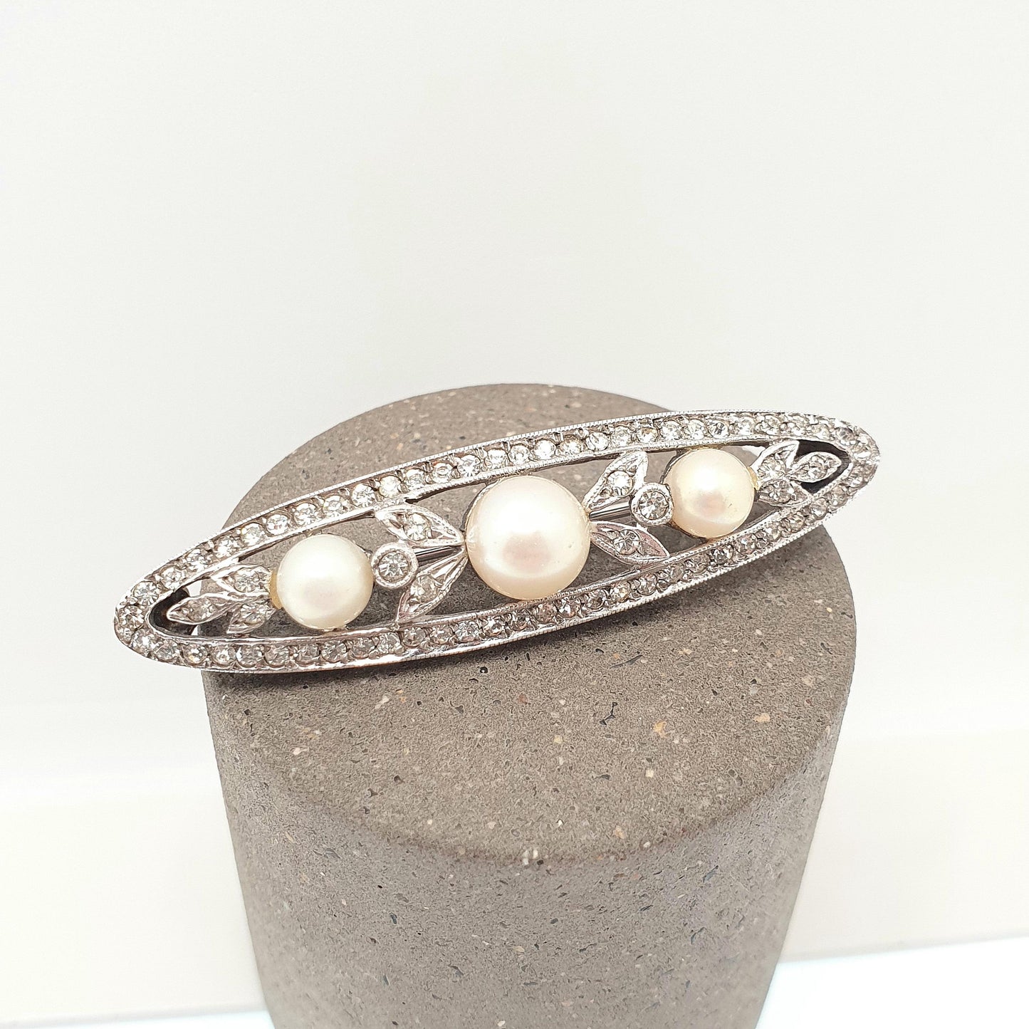 Antique Sterling Silver Diamond Paste Brooch Cultured Pearl Genuine Art Deco 1920s Sparkly Flapper Statement 925 Womens Jewellery Jewelry