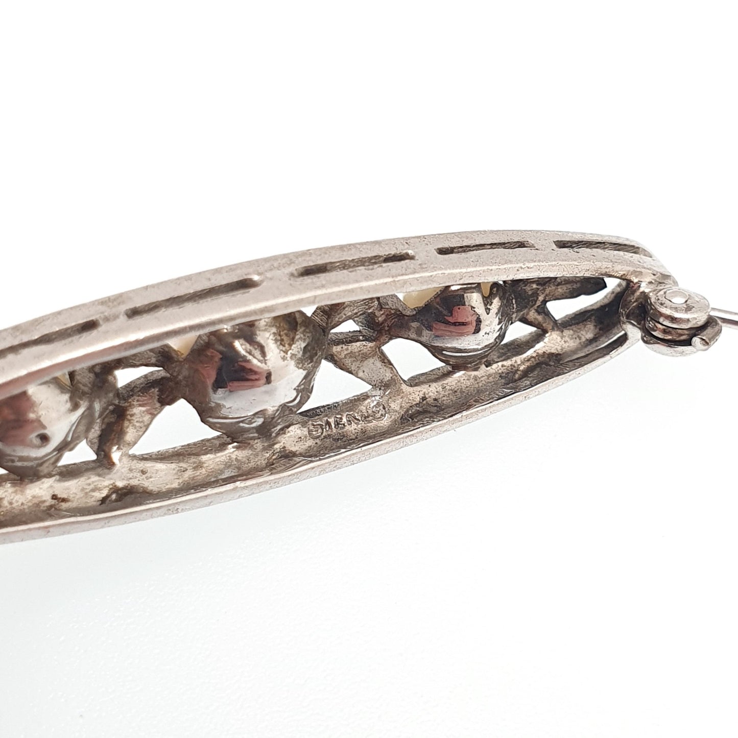 Antique Sterling Silver Diamond Paste Brooch Cultured Pearl Genuine Art Deco 1920s Sparkly Flapper Statement 925 Womens Jewellery Jewelry