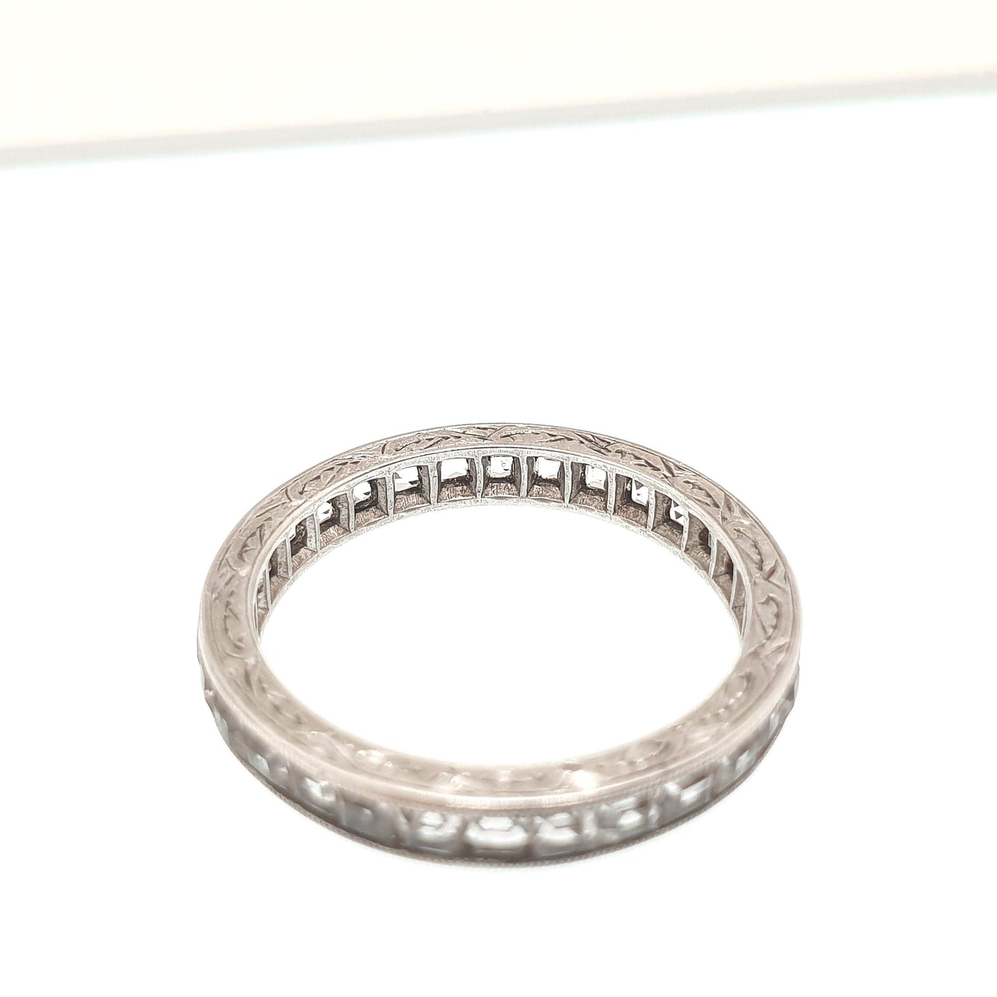 Antique Solid Silver White Sapphire Eternity Ring Genuine Gemstone Channel Cut Art Deco Full Band Vintage Womens Jewelry Jewellery