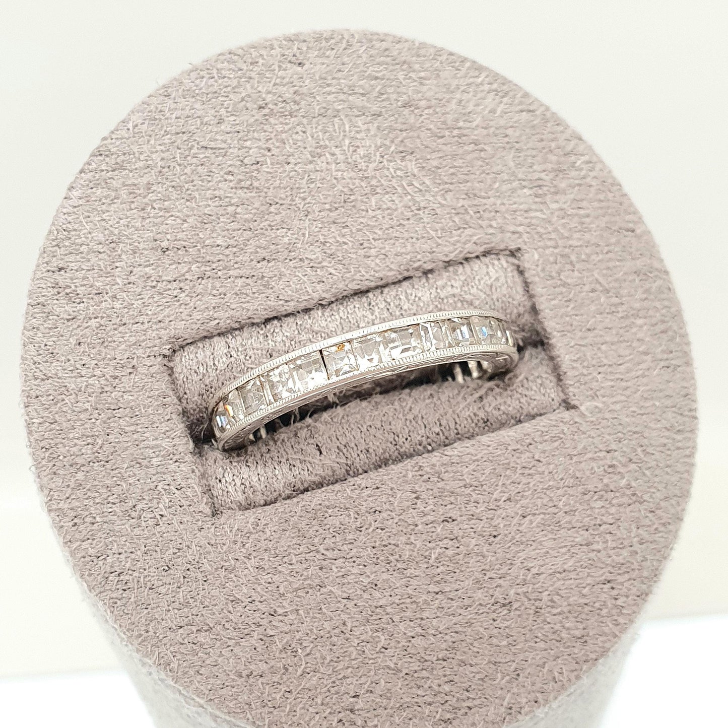 Antique Solid Silver White Sapphire Eternity Ring Genuine Gemstone Channel Cut Art Deco Full Band Vintage Womens Jewelry Jewellery