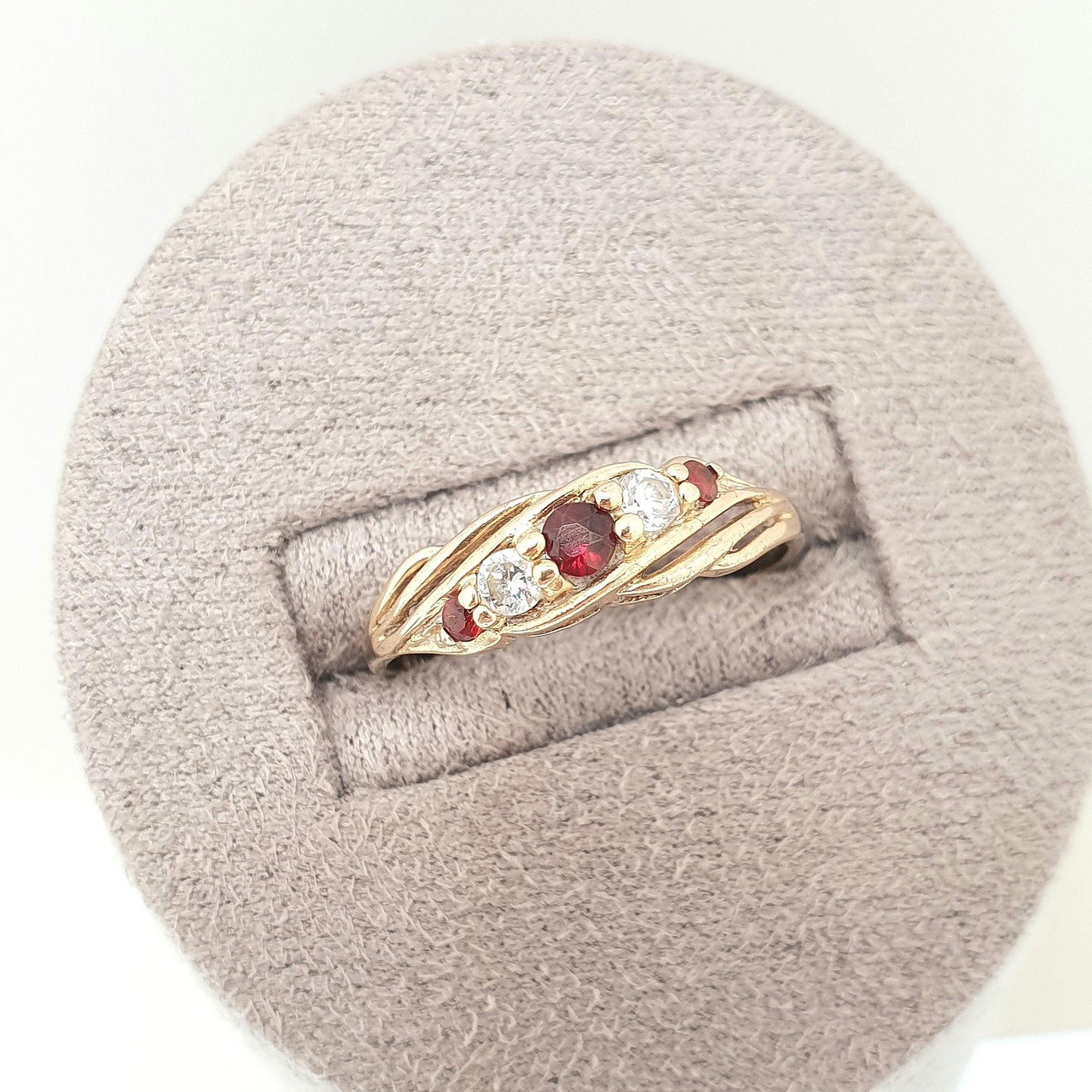 Vintage 9ct Gold Garnet Ring Solid 9k 375 CZ Cubic Zirconia Hallmarked Crimson Red Pyrope Gemstone Womens Retro Jewelry Jewellery
