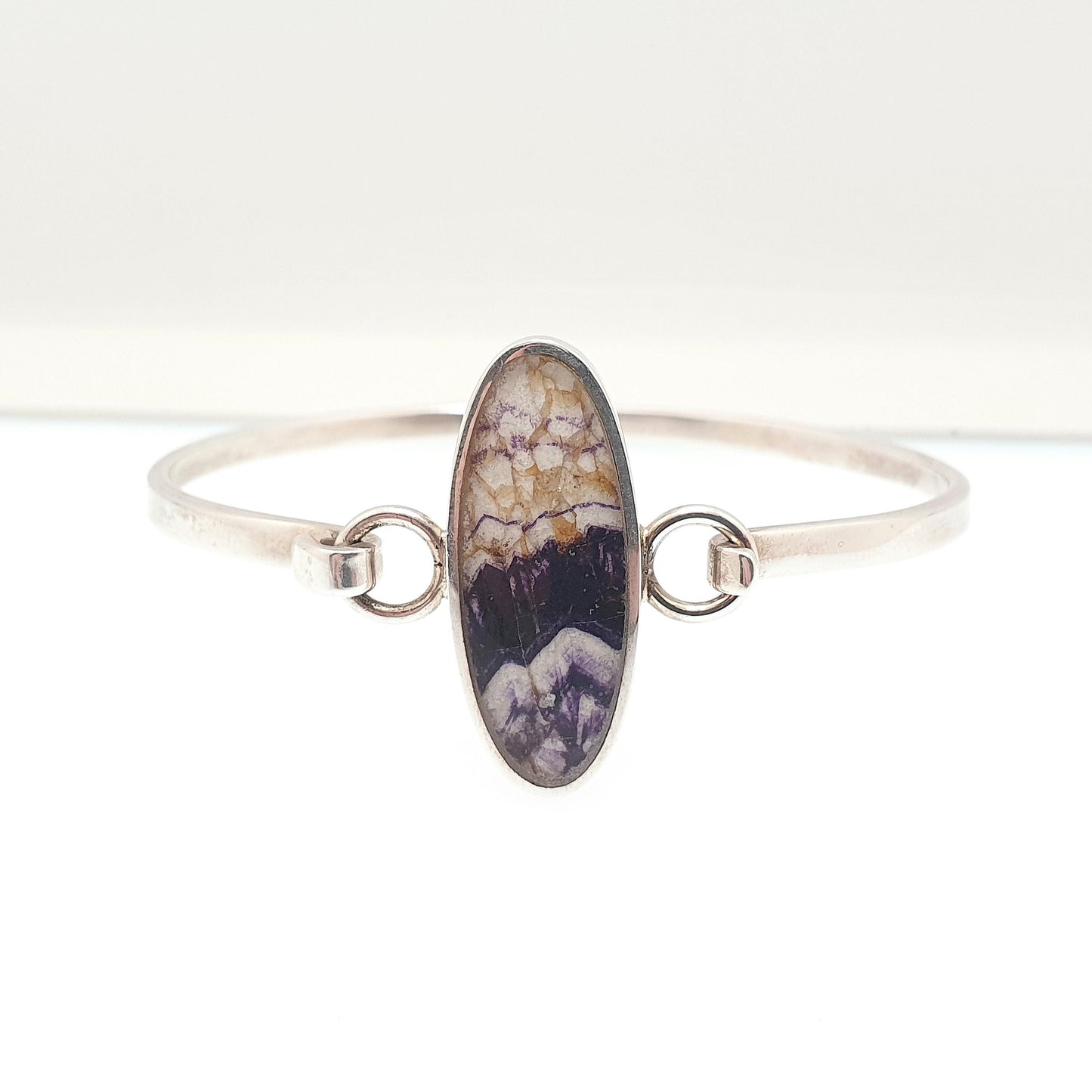 Retro Sterling Silver Blue John Bangle Bracelet Bleu Jaune Rare Heavy 18.25g Large Big Purple Vintage Womens Jewelry Retro Jewellery