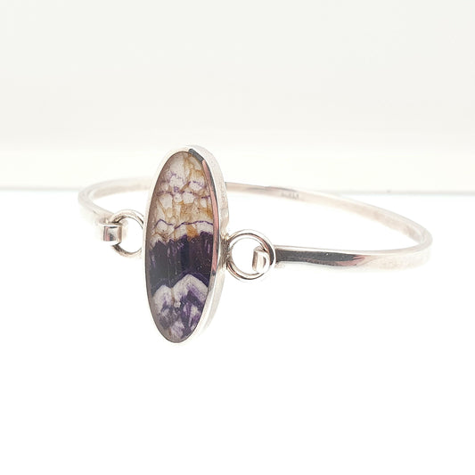 Retro Sterling Silver Blue John Bangle Bracelet Bleu Jaune Rare Heavy 18.25g Large Big Purple Vintage Womens Jewelry Retro Jewellery