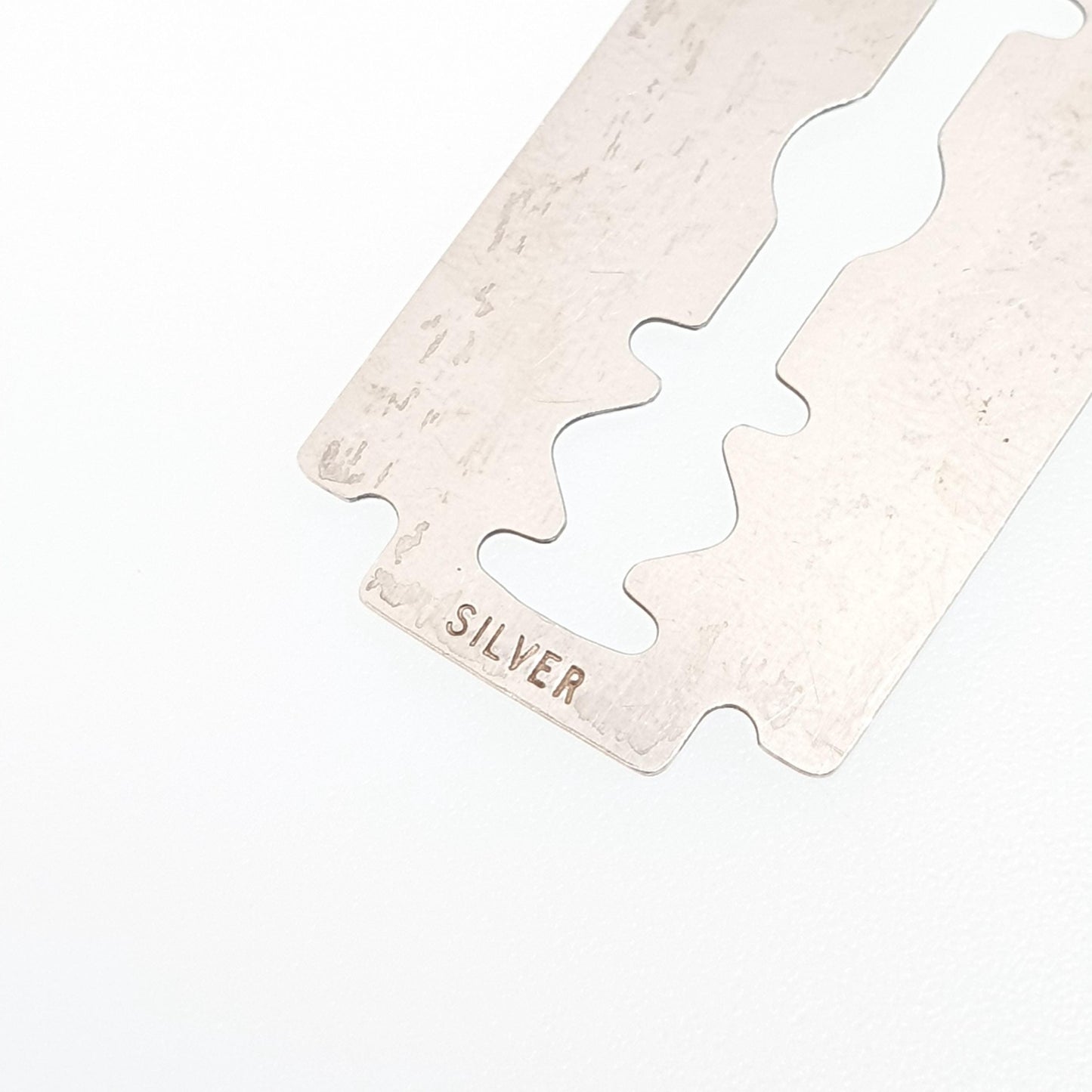 Vintage Sterling Silver Razor Blade Necklace Pendant Large Cutthroat Double Edge Solid 925 Womens Mens 1970s Retro Gift Jewelry Jewellery