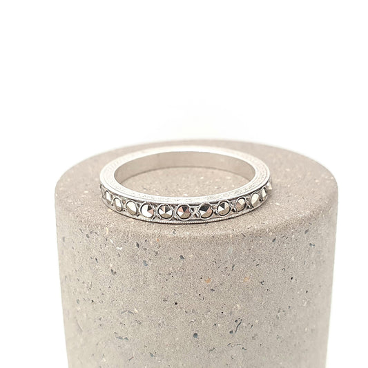 Antique Art Deco Marcasite Solid Silver Eternity Ring Full Band 1920s Stacking Stacker Engraved Flats Vintage Womens Jewelry Jewellery