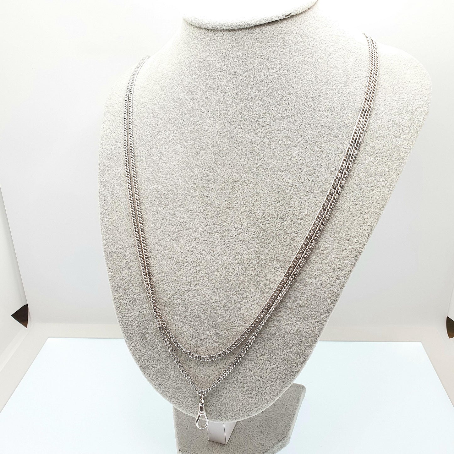 Antique Victorian Muff Chain Solid Silver Necklace Dog Clip 148cm 58" 35.98g Curb Link Very Long Heavy Guard Solid 925 Vintage Womens