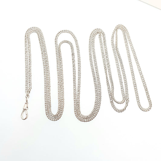 Antique Victorian Muff Chain Solid Silver Necklace Dog Clip 148cm 58" 35.98g Curb Link Very Long Heavy Guard Solid 925 Vintage Womens