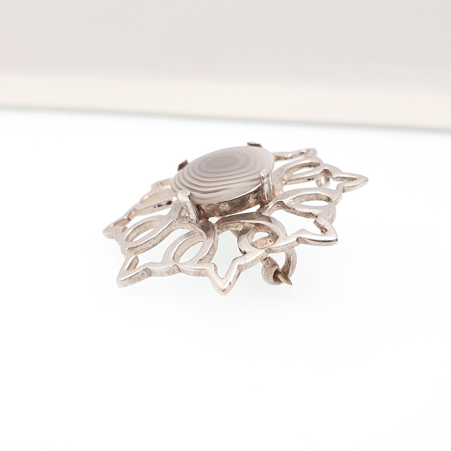 Vintage Sterling Silver JOHNFRASER Agate Brooch Scottish Inverness Gaelic Celtic Knot Natural Quartz Gemstone 925 Womens Jewelry Jewellery