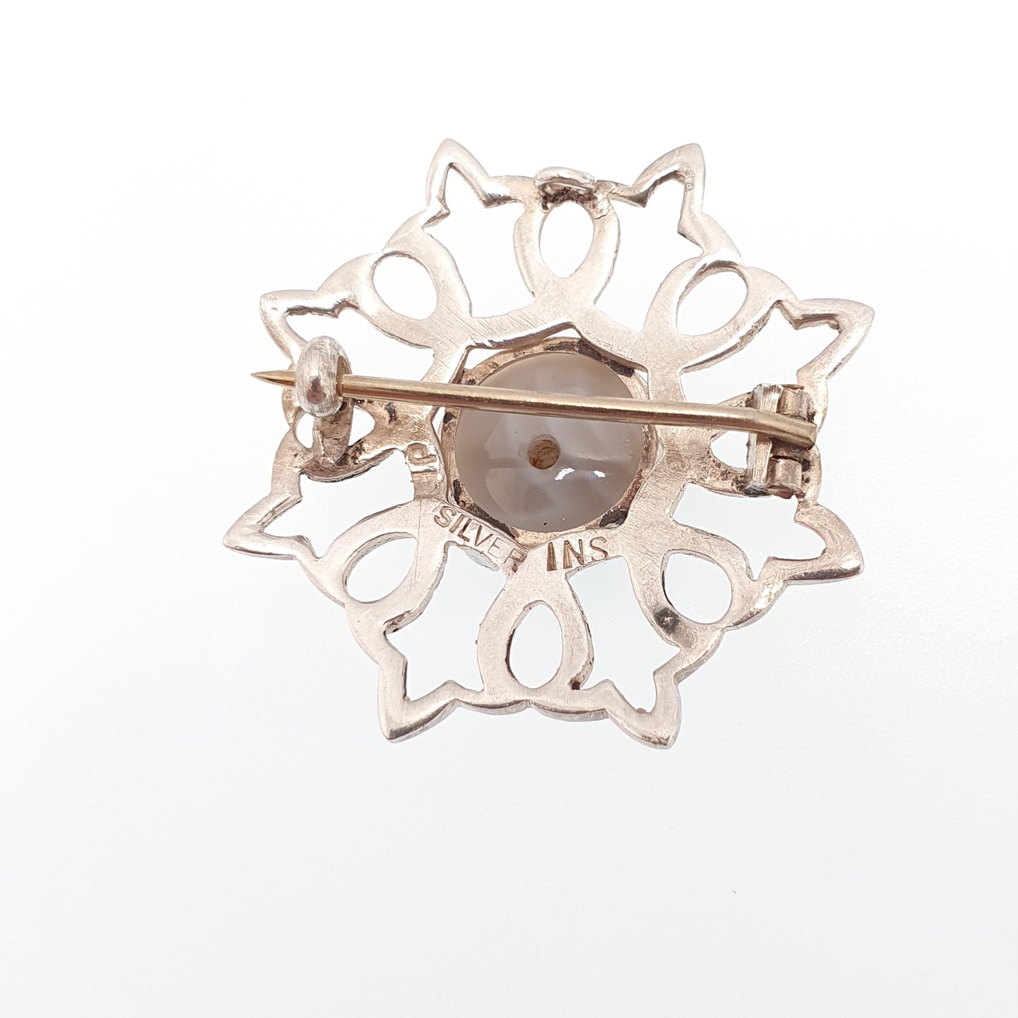Vintage Sterling Silver JOHNFRASER Agate Brooch Scottish Inverness Gaelic Celtic Knot Natural Quartz Gemstone 925 Womens Jewelry Jewellery