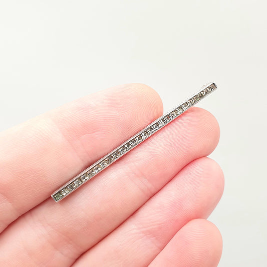 Antique Art Deco Sterling Silver Diamond Paste Bar Brooch Channel Set Square Cut Geometric 1920s Vintage Solid 925 Womens Jewellery Jewelry