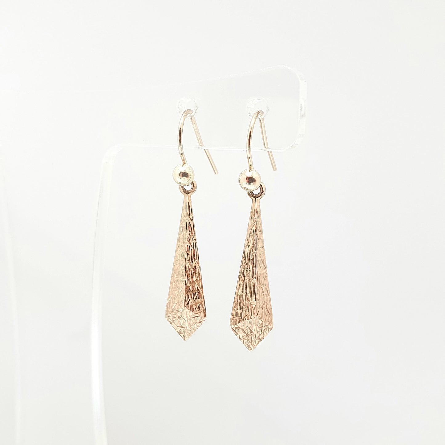 Vintage 9k 9ct Gold Earrings Torpedo Faceted Teardrop 1980s Solid 375 Hook Large Embossed Bauble Dangle Drop Womens Jewelry Jewellery
