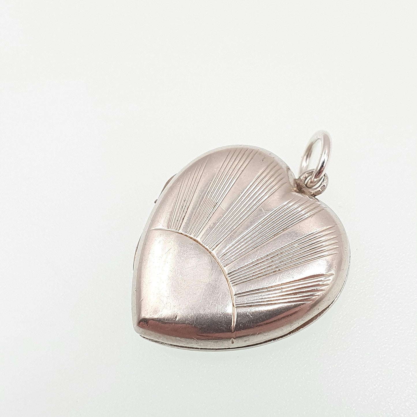 Antique Sterling Silver Sunburst Heart Locket Necklace Pendant Art Deco Lined Picture Photo Love 1920s Womens Jewelry Jewellery Vintage