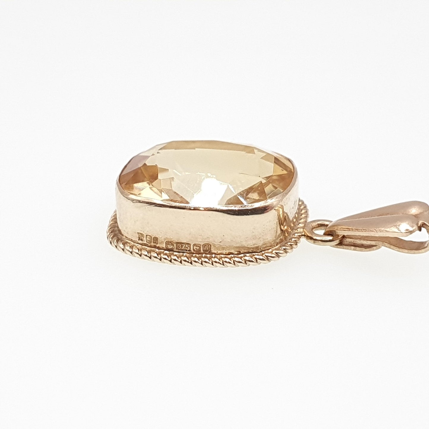 Vintage 9ct 9k Gold Citrine Pendant Necklace Solid 375 Rectangular Cushion Cut Orange Cognac Quartz Hallmarked Womens Jewellery Jewelry