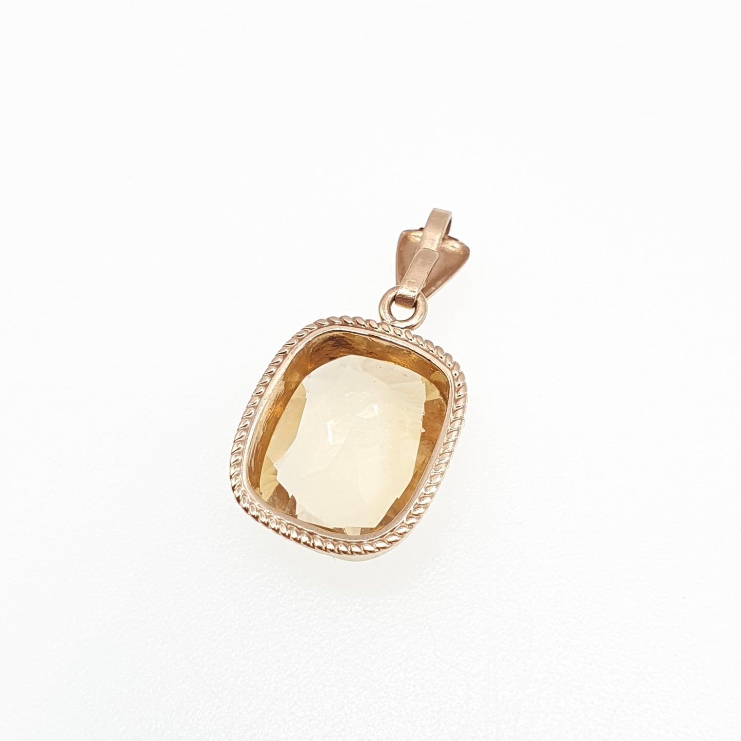 Vintage 9ct 9k Gold Citrine Pendant Necklace Solid 375 Rectangular Cushion Cut Orange Cognac Quartz Hallmarked Womens Jewellery Jewelry