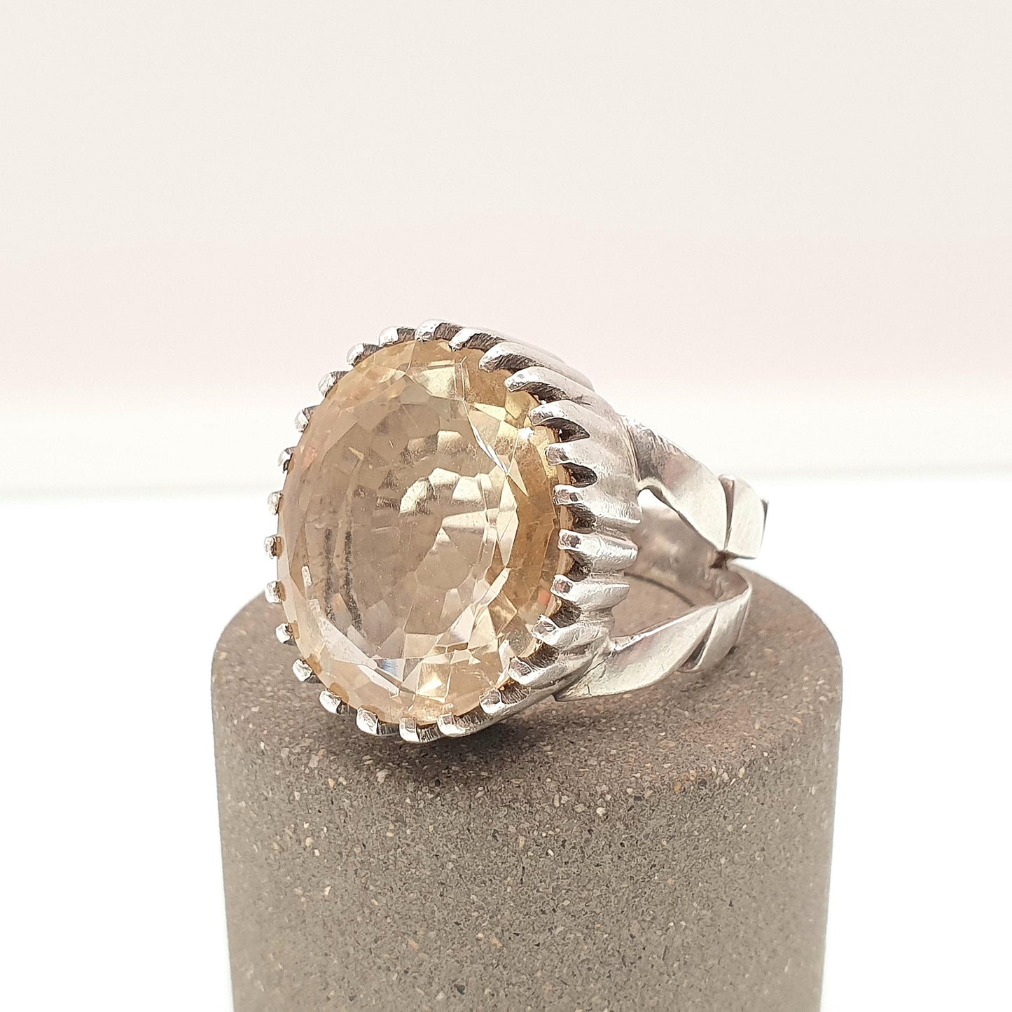 Vintage Solid Silver Natural Citrine Ring Huge Large Big Mexican or Navajo Style Oval Cut Chunky Gemstone Womens Jewelry Jewellery