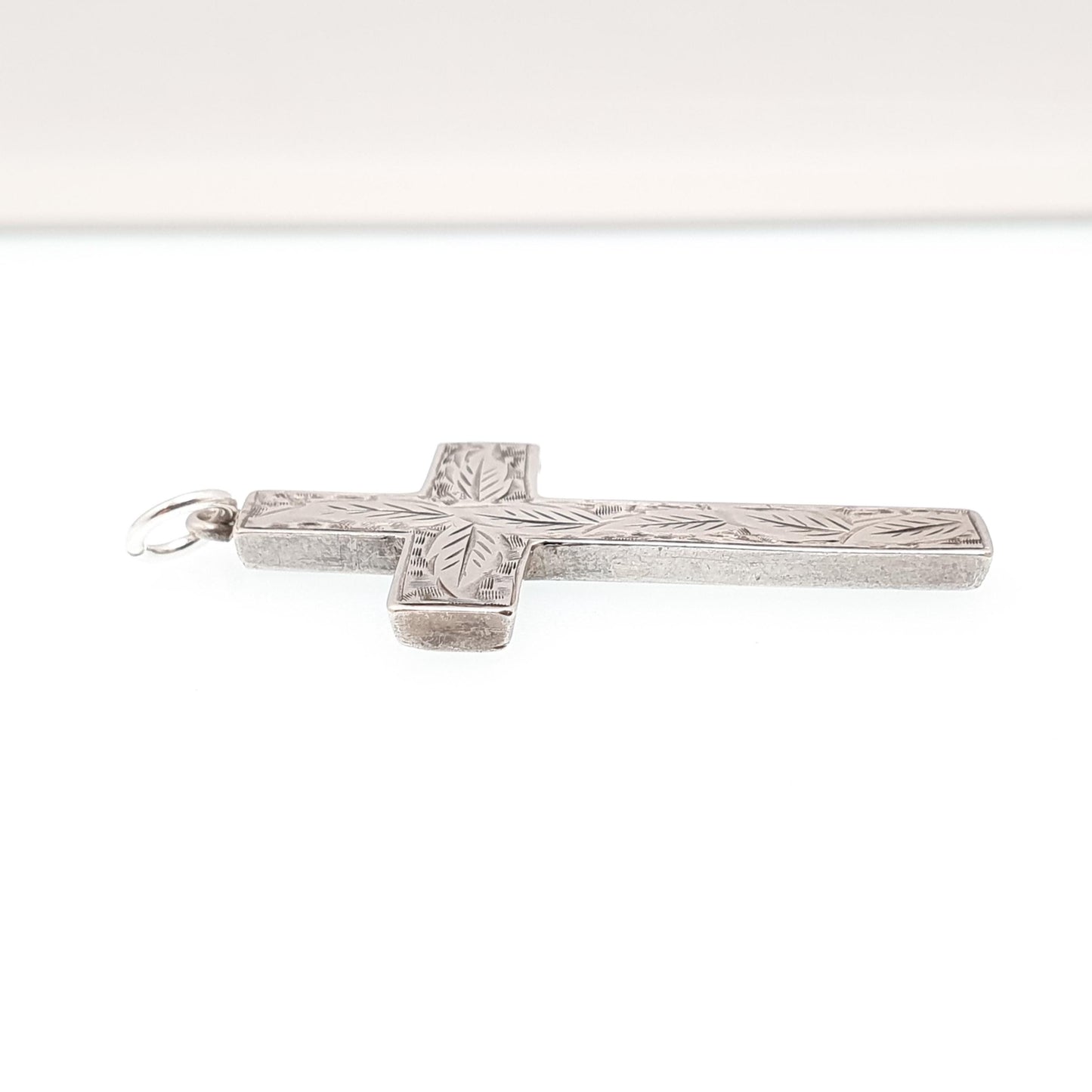 Antique Sterling Silver Crucifix Necklace Pendant 1901 Chester Hallmarked Engraved Cross Catholic Christian Jewelry Vintage Mens Womens