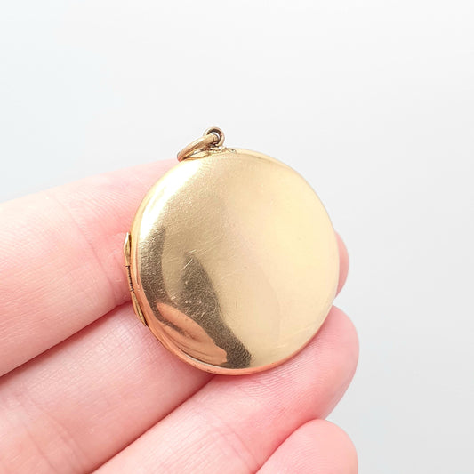 Antique 9ct Gold Round Locket Solid 9k 375 Large Plain Smooth Circle Pendant Fine Big Gift Back & Front Necklace Jewelry Womens Jewellery