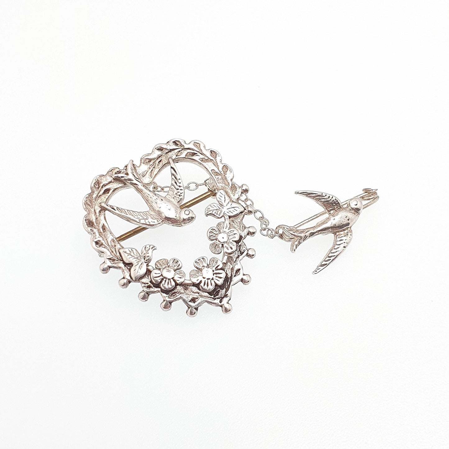 Vintage Sterling Silver Bird Brooch Victorian Style Sweetheart Birds Safety Pin PJM Cute Swallow Swift Gift Pin Vintage Jewelry Jewellery