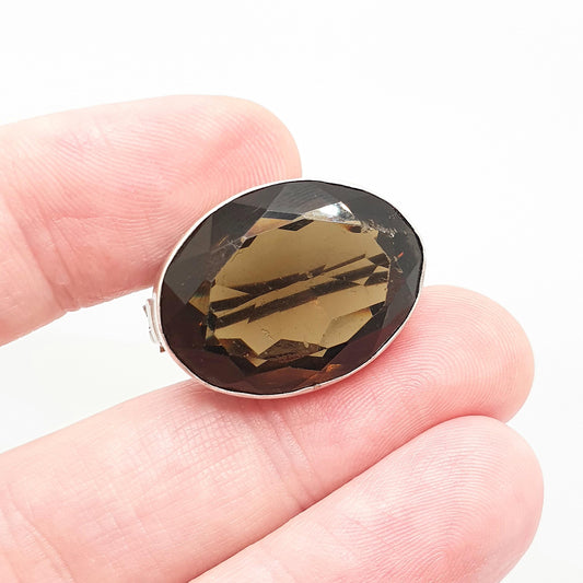 Antique Solid Silver Smoky Quartz Paste Brooch Large Big Oval Cut Victorian Brown Glass Gemstone Smokey Womens Jewelry Jewellery Vintage