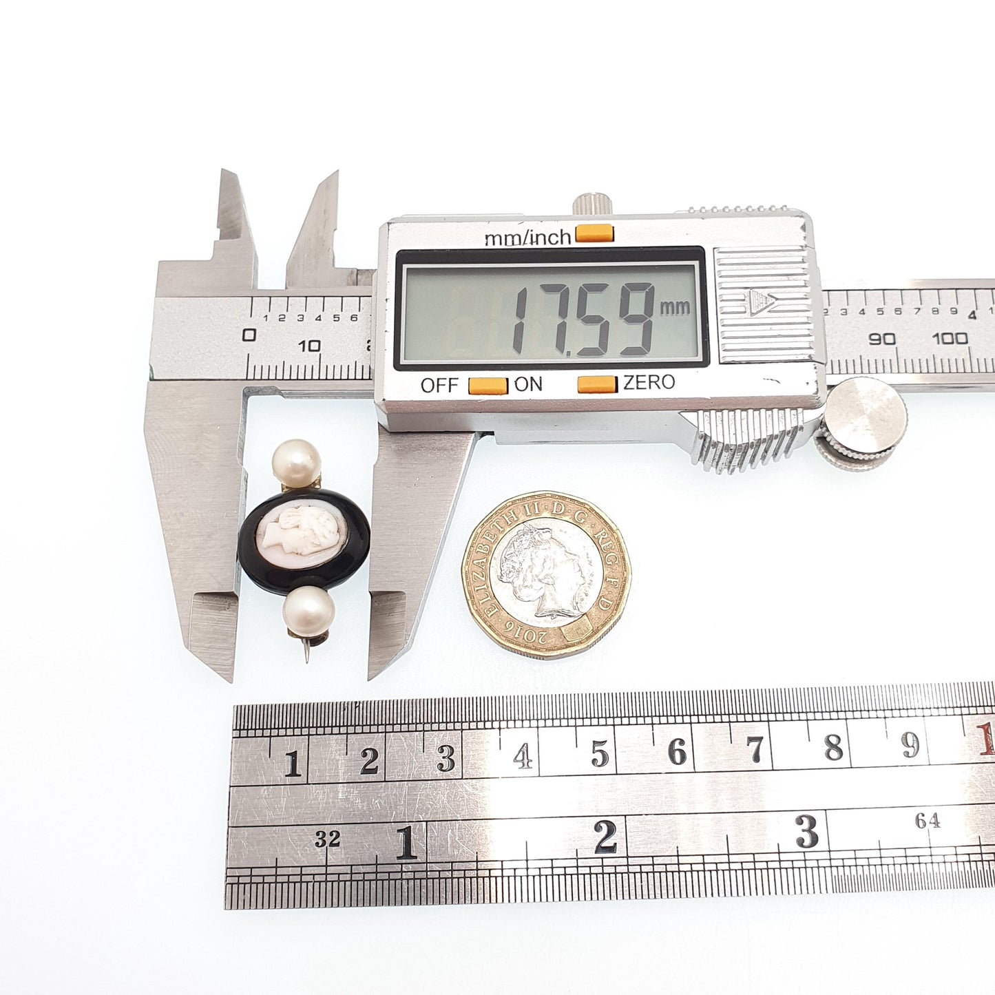 Antique Victorian Whitby Jet Cameo Brooch Cultured Pearl Pink Conch Shell Hand Carved Mourning Large 1800s Vintage Jewelry Jewellery