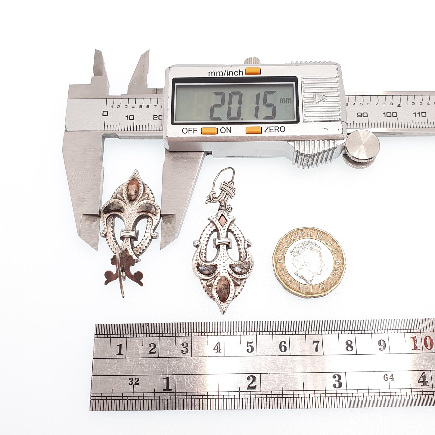 Antique Victorian Sterling Silver Scottish Earrings Aberdeenshire Granite Hardstone Hook Dangle Drop Scotland Womens Jewelry Jewellery