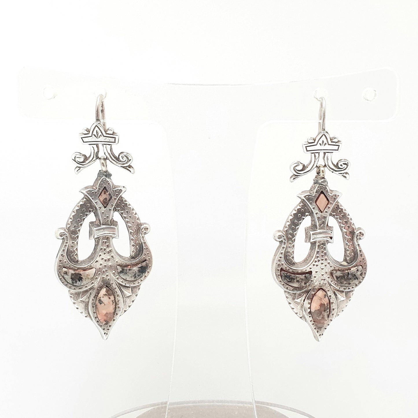 Antique Victorian Sterling Silver Scottish Earrings Aberdeenshire Granite Hardstone Hook Dangle Drop Scotland Womens Jewelry Jewellery