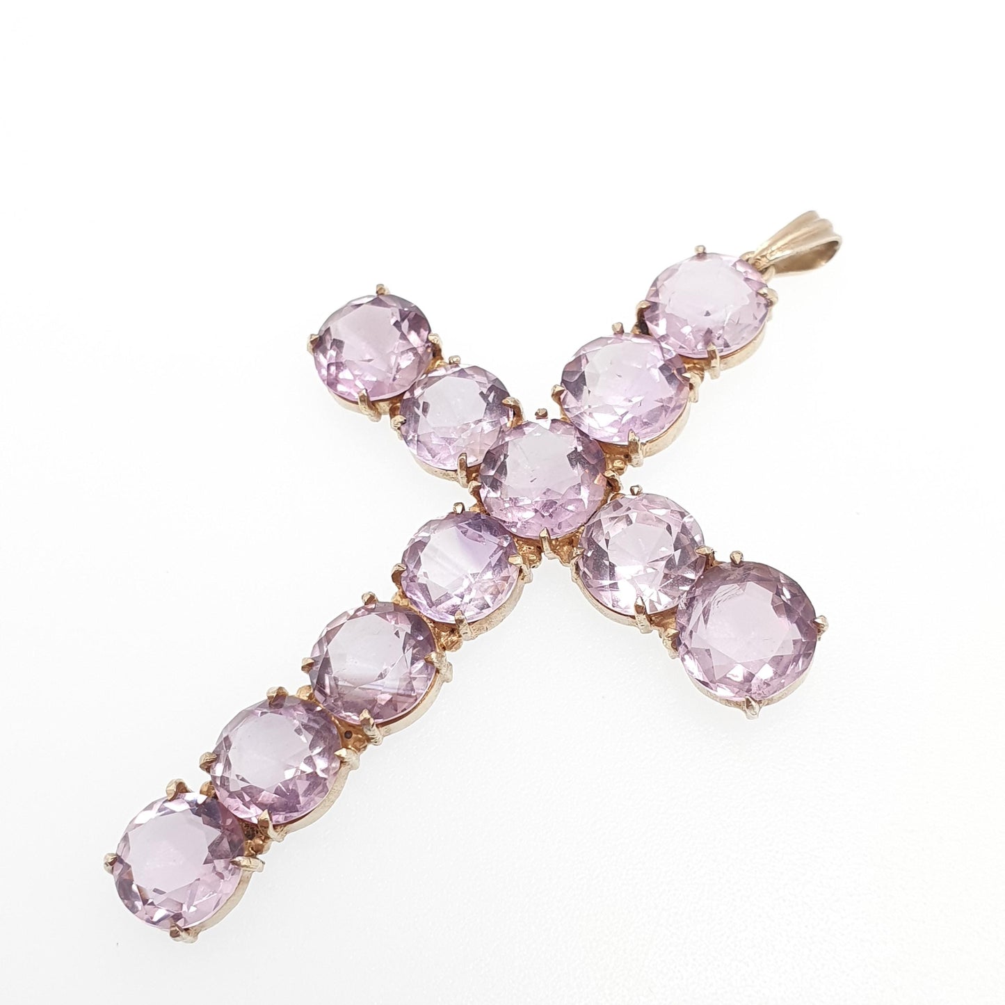 Antique Victorian Solid Silver Amethyst Crucifix Necklace Pendant Cross Natural Gemstone Quartz Gold Gilt Christian Jewelry Vintage Jewelry
