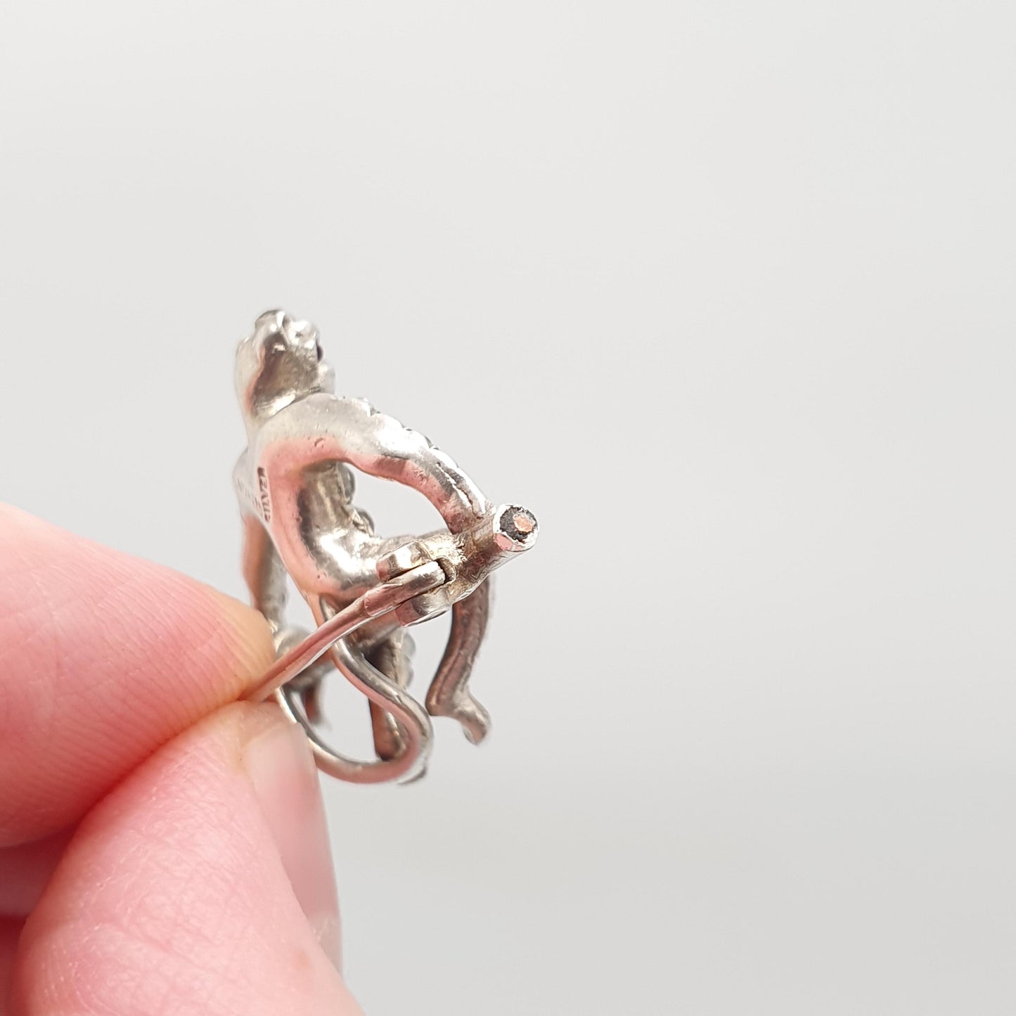 Antique Sterling Silver Monkey Brooch Diamond Paste Victorian Ruby Paste Eyes Rare Chimp Ape Sitting Vintage Womens Jewelry Jewellery