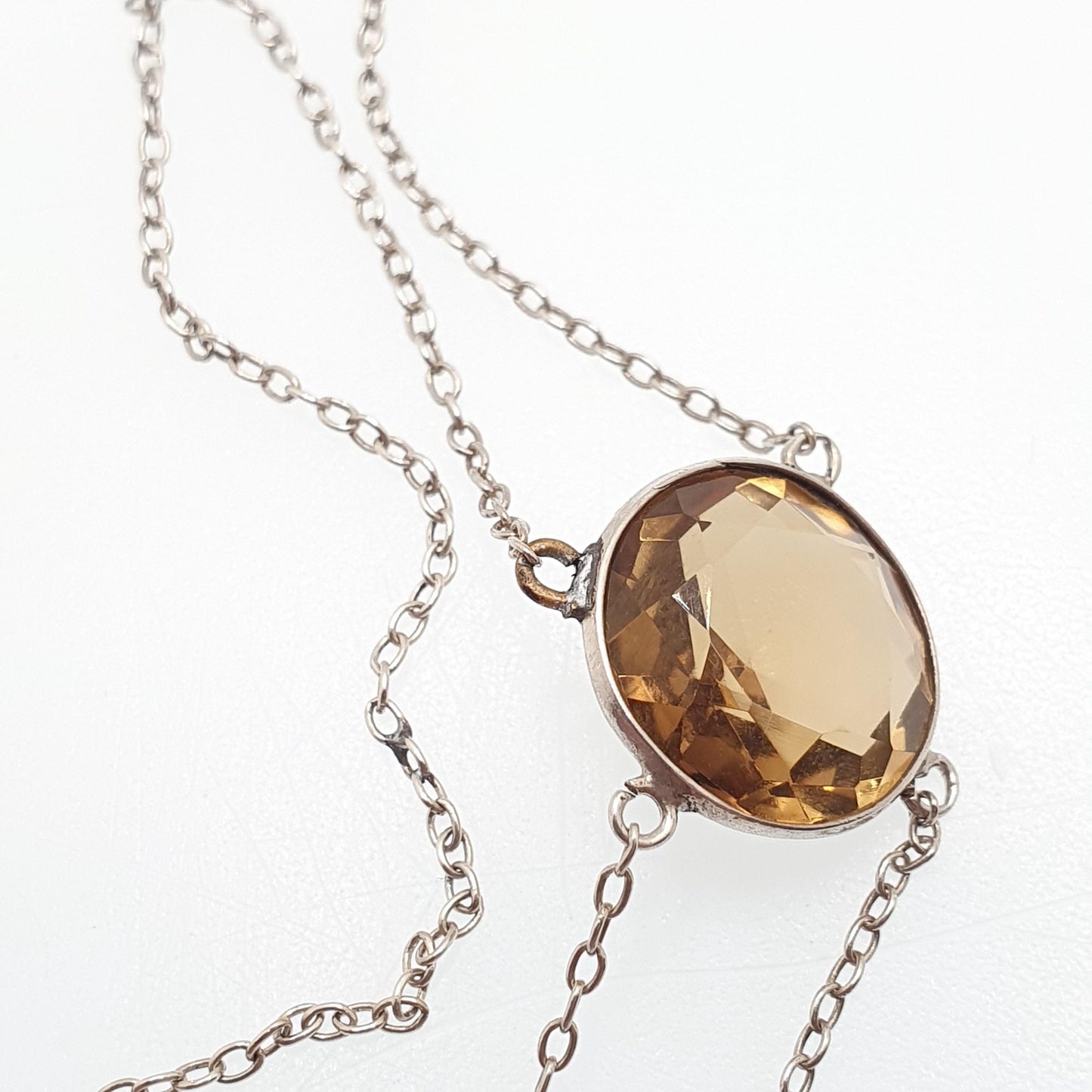 Antique Victorian Sterling Silver Citrine Pendant Necklace Quartz Lariat Lavaliere Gemstone Art Nouveau Vintage Women Jewelry Jewellery