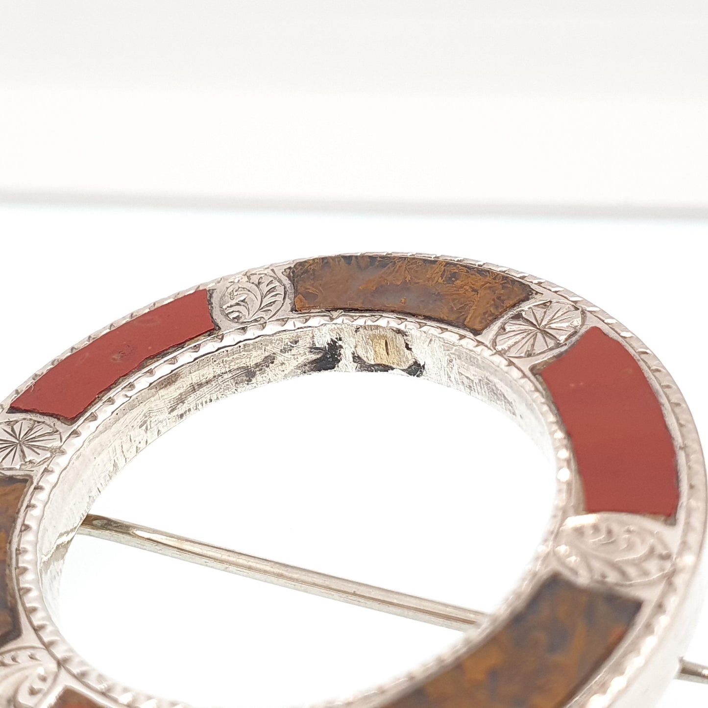 Antique Sterling Silver Scottish Brooch Jasper Agate Victorian Donut Polo Ring Solid 925 Vintage Celtic Gaelic Fine Womens Jewelry Jewellery