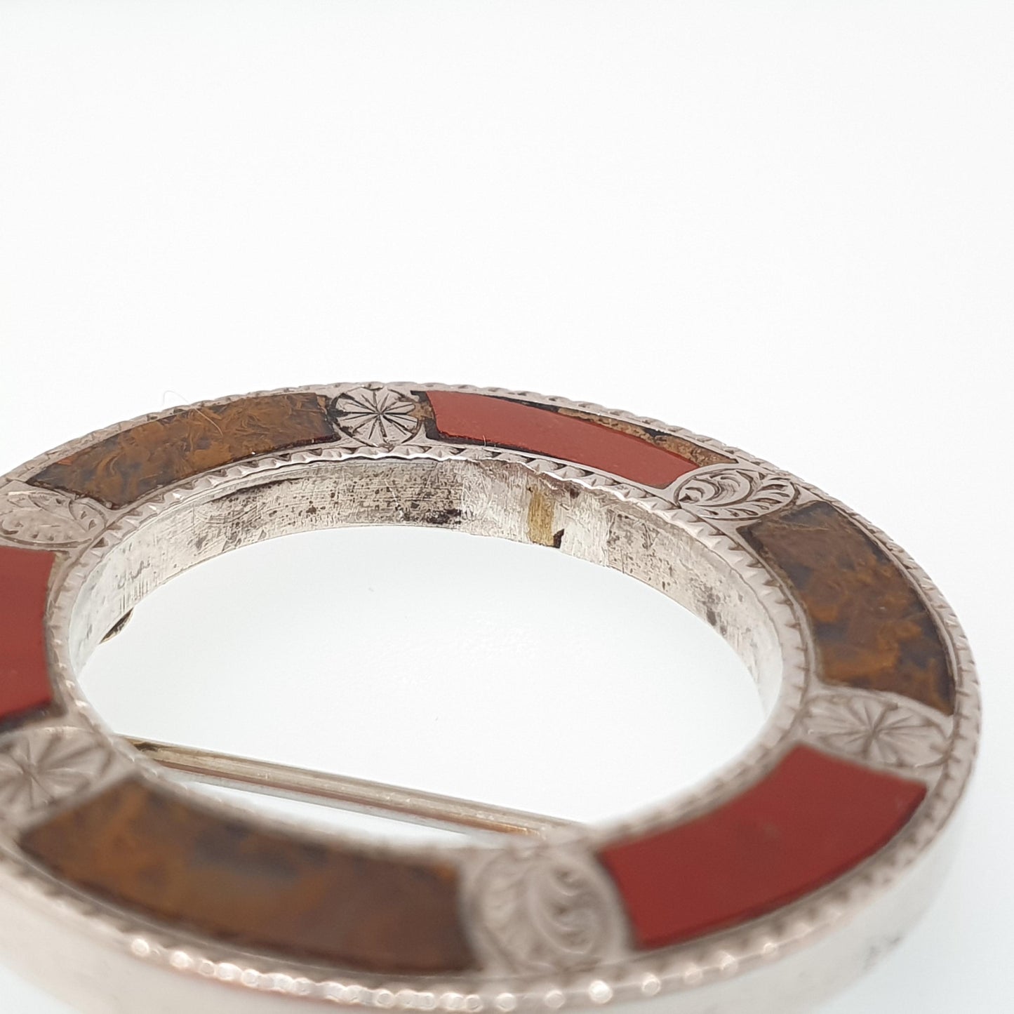 Antique Sterling Silver Scottish Brooch Jasper Agate Victorian Donut Polo Ring Solid 925 Vintage Celtic Gaelic Fine Womens Jewelry Jewellery